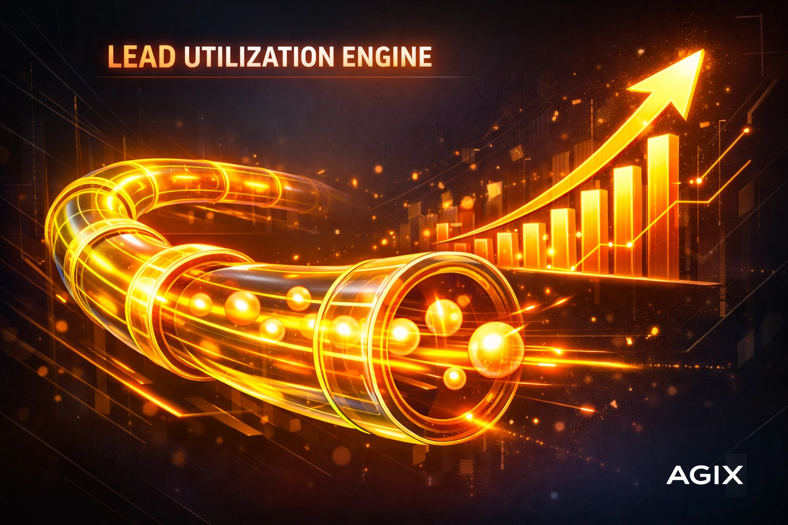 Data visualization showing a lead utilization pipeline and a rising ROI graph for real estate automation.