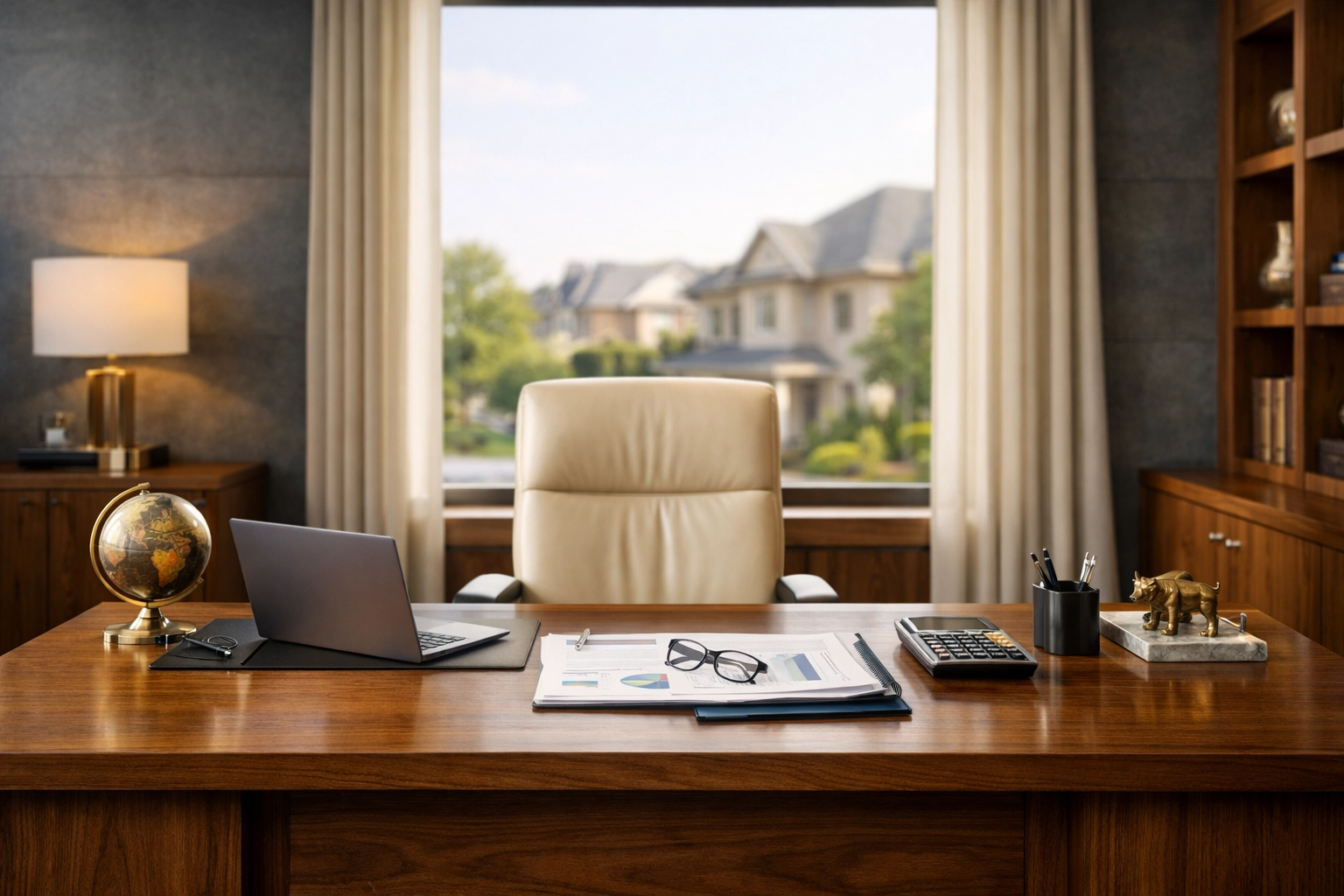 Luxury home office in Richmond Hill used for financial planning by Ontario first-time home buyers.