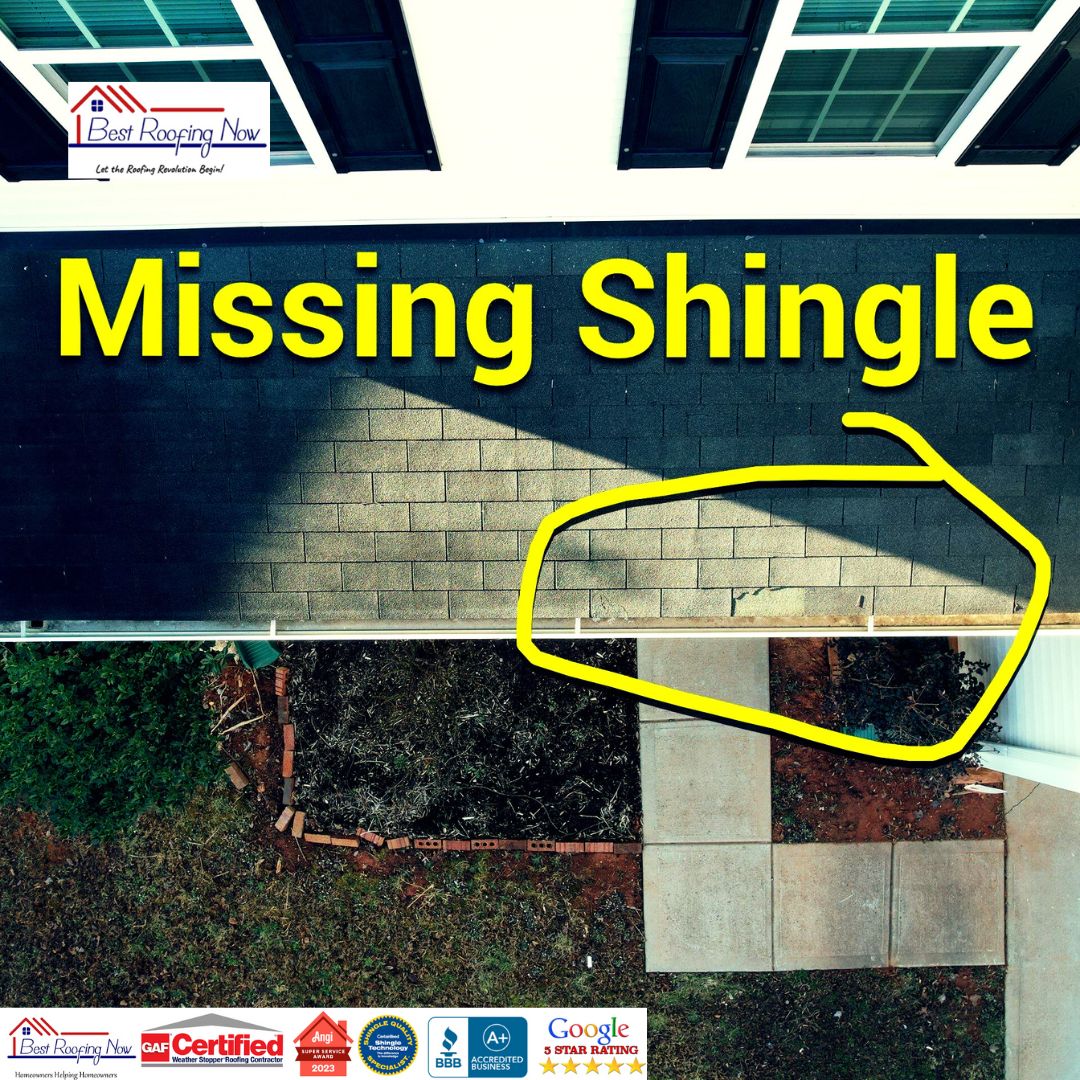 Residential Roof with Missing Shingles Highlighted