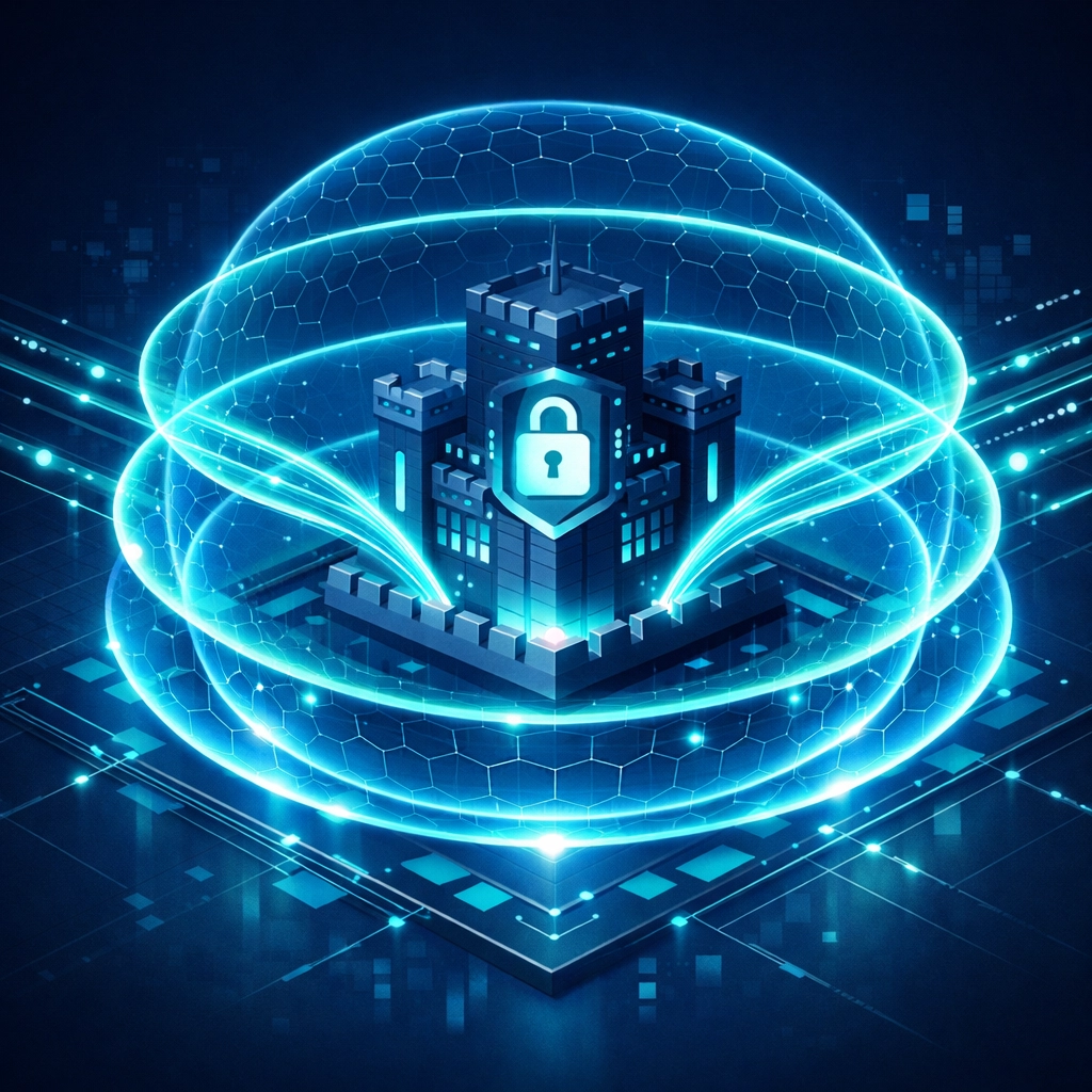 Secure digital fortress representing advanced cybersecurity and data protection for medical practices.