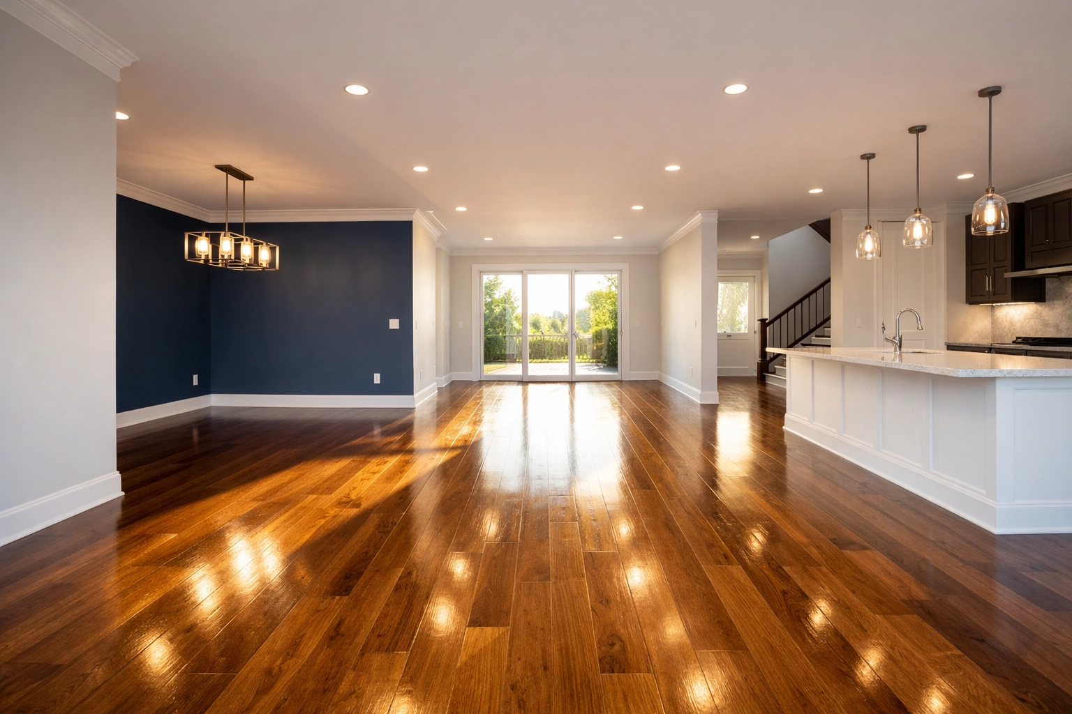 Gleaming hardwood floors in a vacant home prepared by a Reliable House Cleaning service Hopkinton.