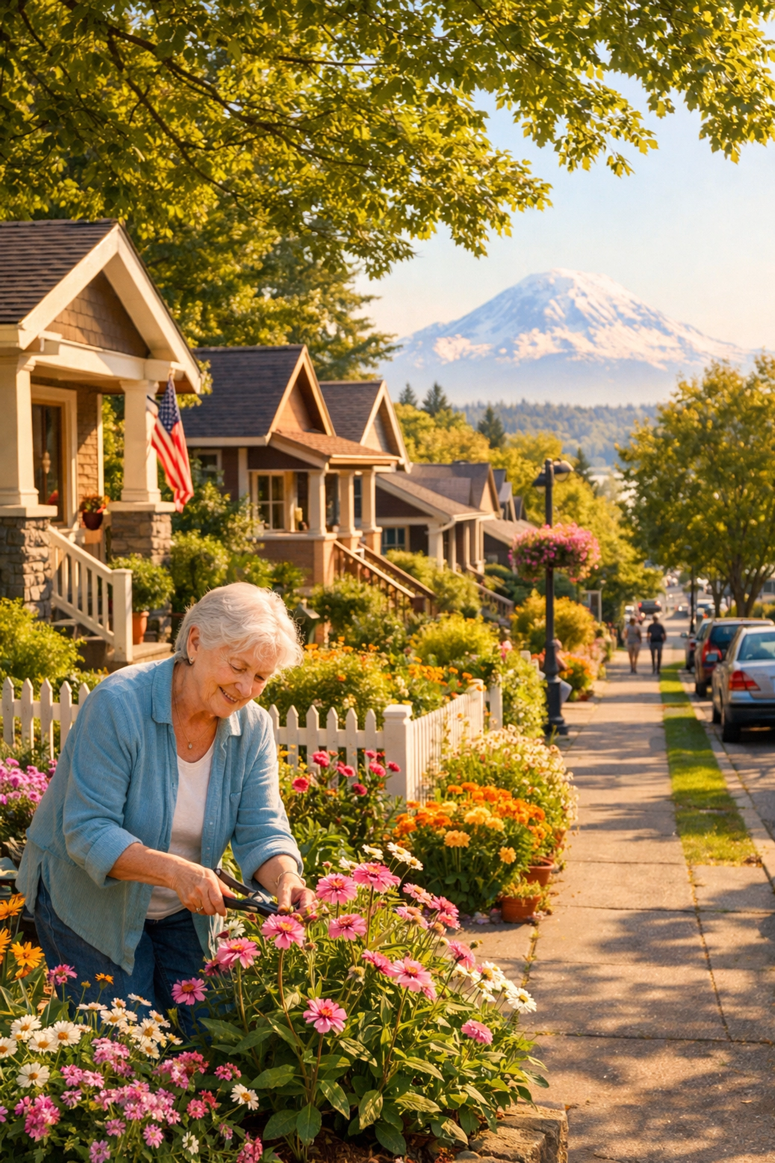 Senior homeowner in Seattle neighborhood with craftsman homes