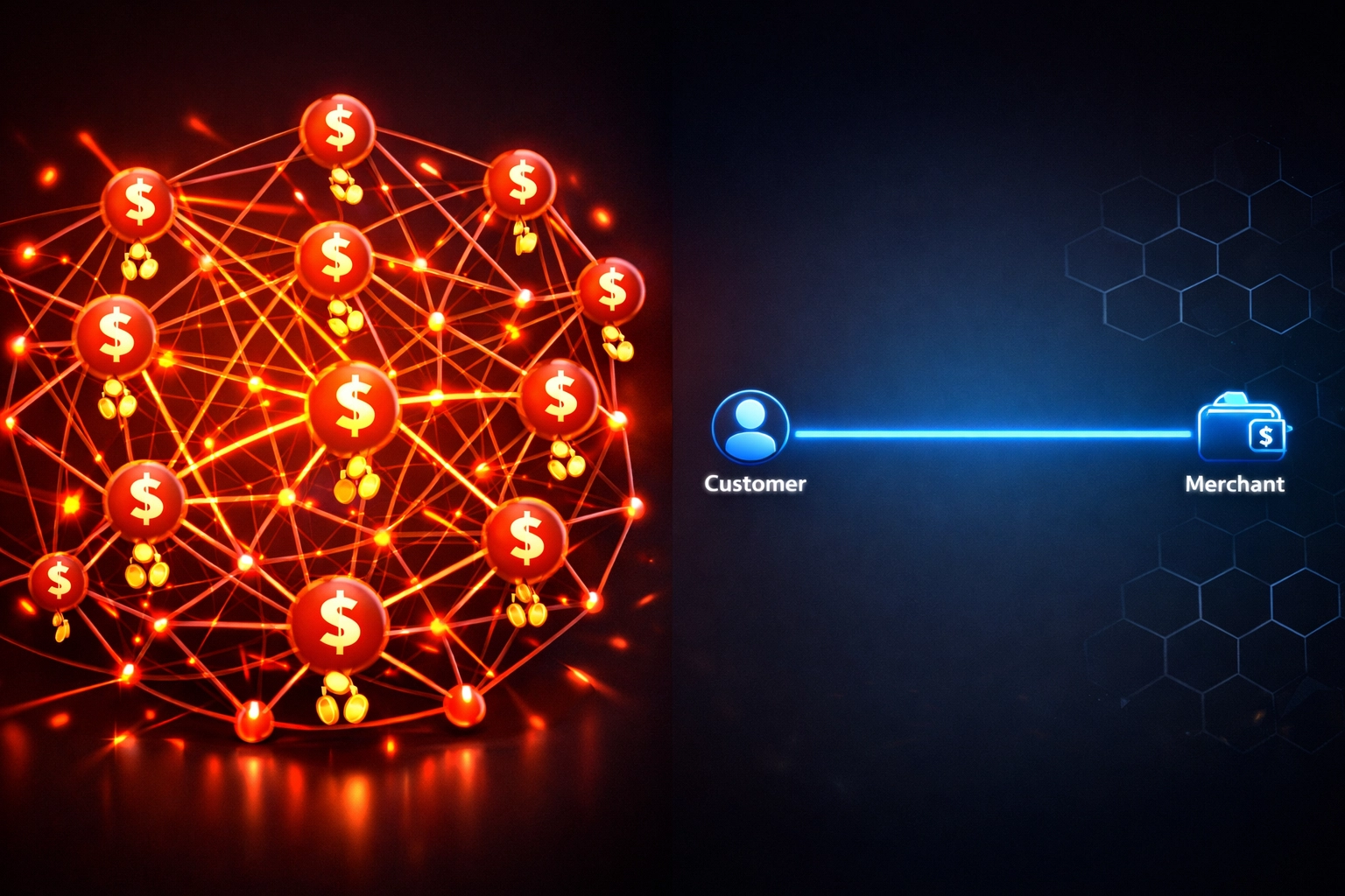 Traditional payment processing vs Web3 blockchain payments comparison showing reduced intermediaries