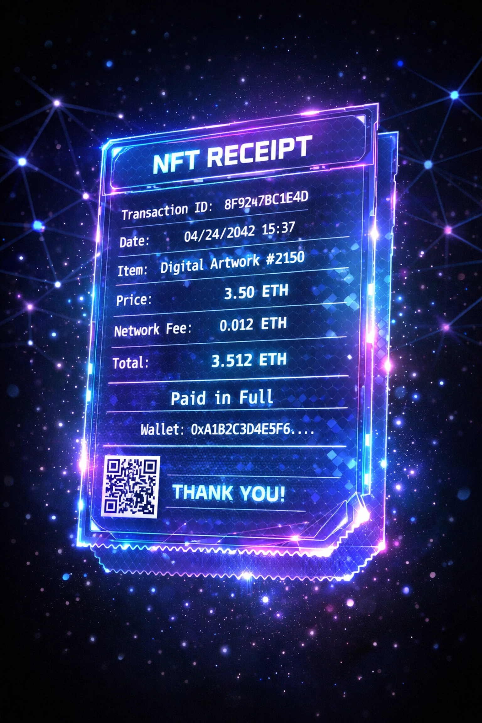 NFT receipt for crypto transactions showing blockchain verification for tax reporting and accounting