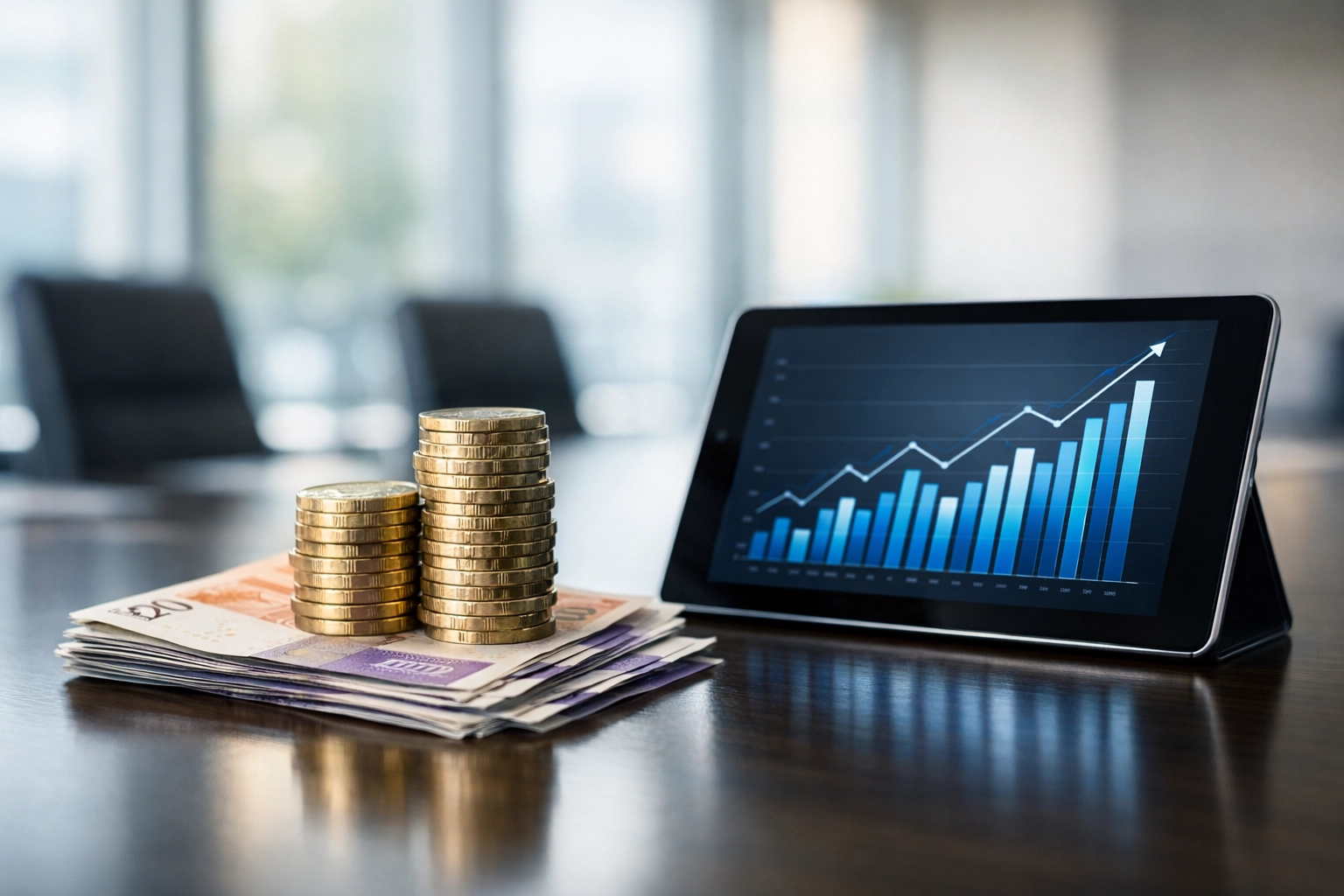 British currency and charts illustrating the impact of 2026 minimum wage increases on small business cash flow.