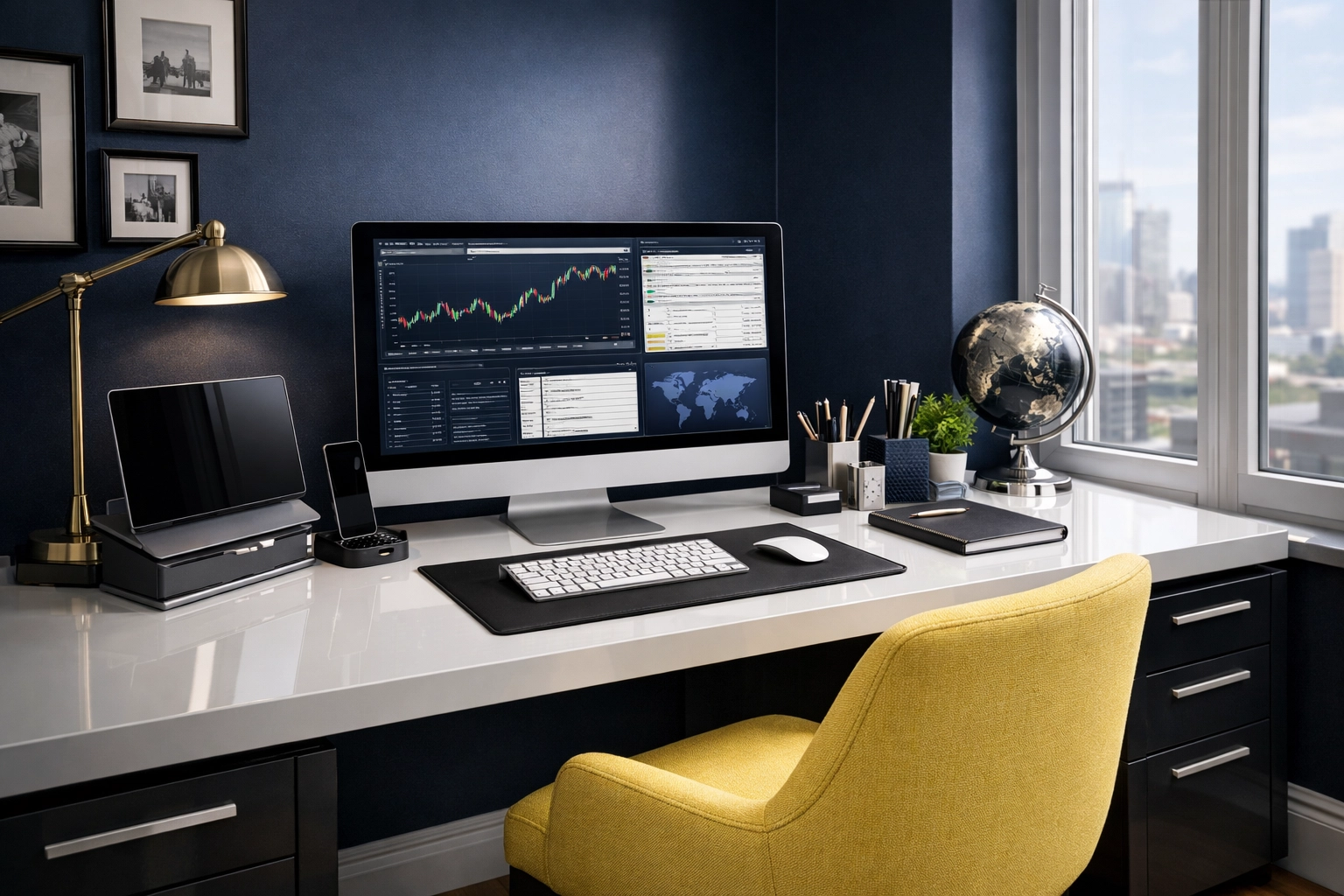 Meticulously organized home office featuring professional residential cleaning in New Braintree, MA.