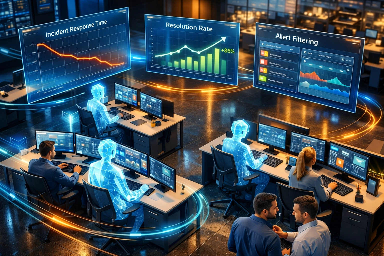 AI-powered ServiceNow ITOM operations center reducing incident response time and improving workflow automation