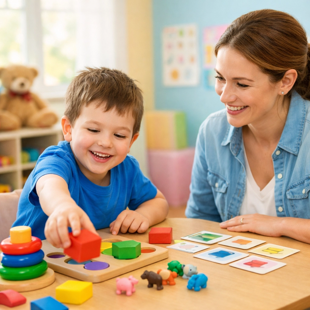 Child engaged in ABA therapy session with behavior therapist during treatment assessment