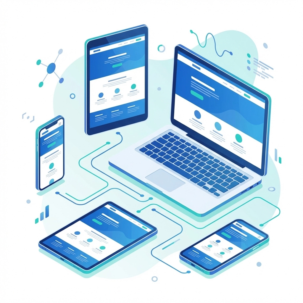 Multiple devices showing the same responsive website design underline adaptability across screen sizes