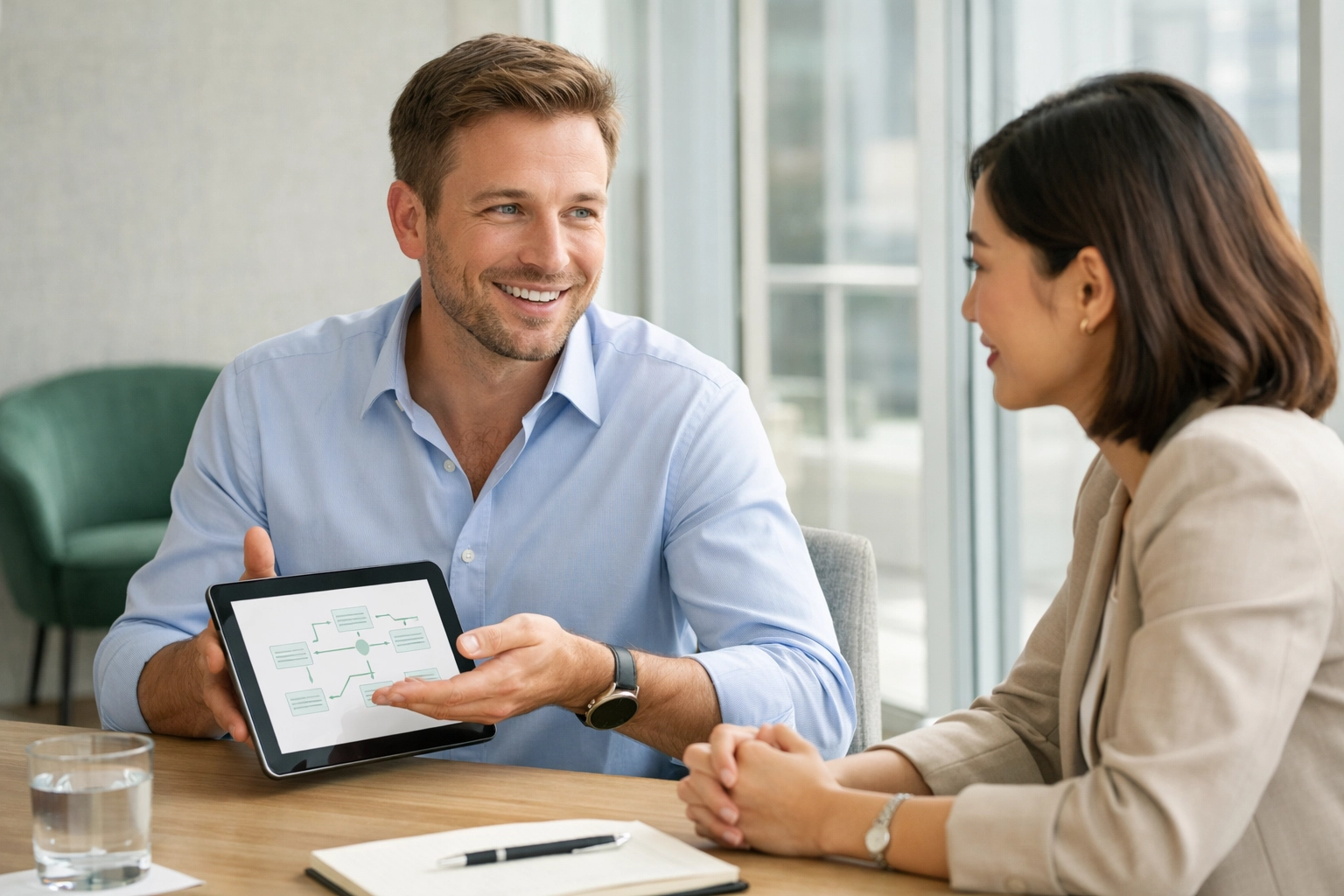 Professionals collaborating on financial SOPs to prepare a startup for bookkeeping automation.