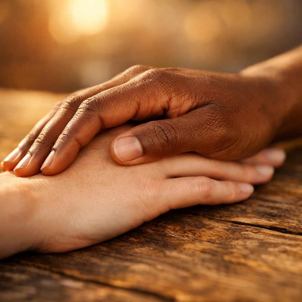 Supportive hands symbolizing a diverse therapy partnership for treating anxiety and depression.