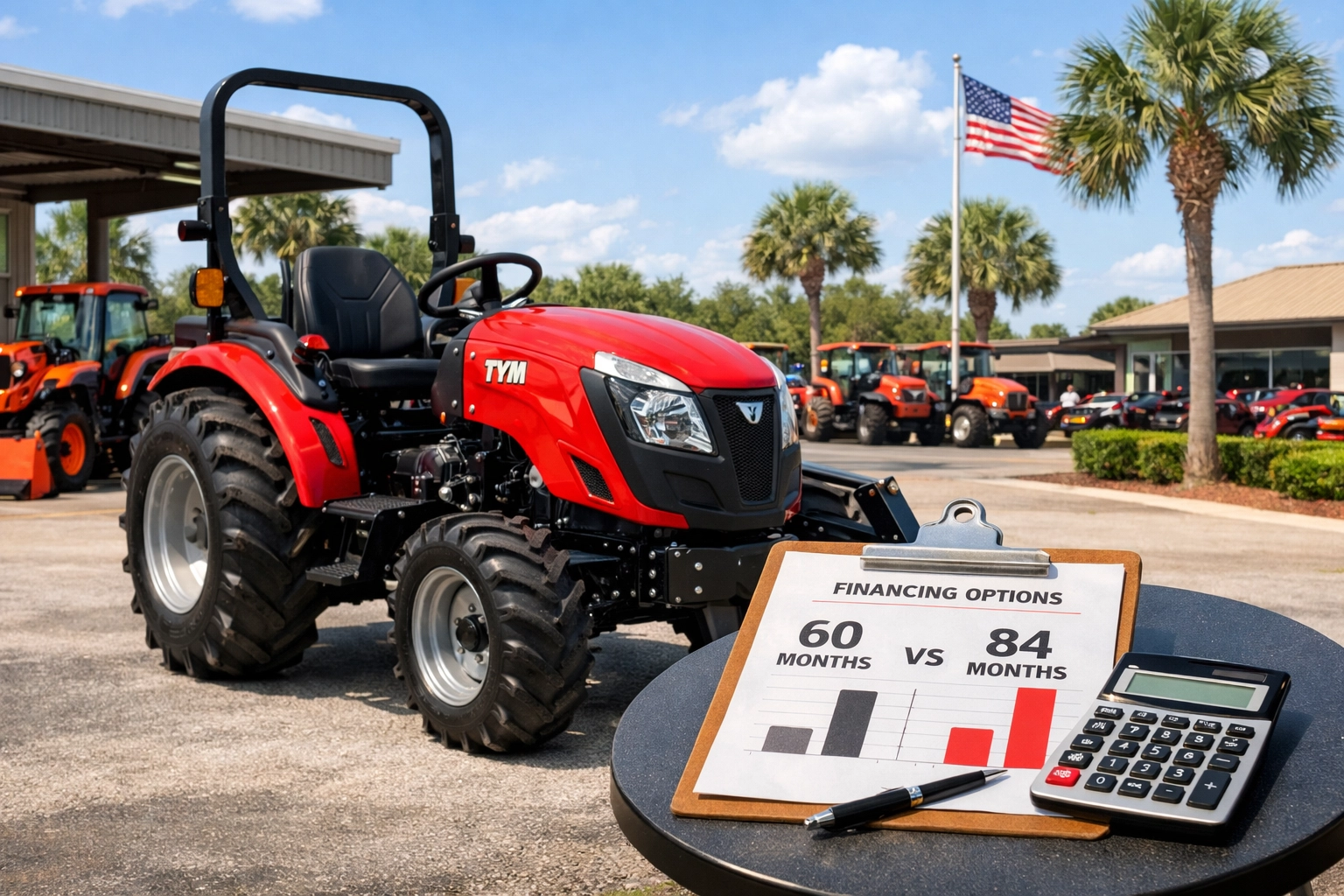 Comparing tractor financing terms: 60-month vs 84-month loans with total costs in Florida