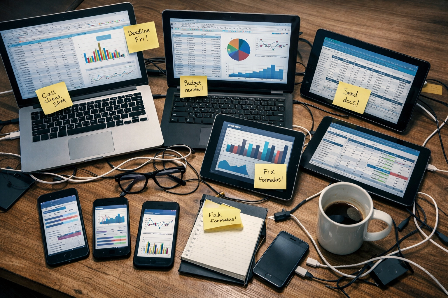 Ein unordentlicher Schreibtisch symbolisiert mangelhafte Datenqualität und fehlende Workflow Automatisierung.