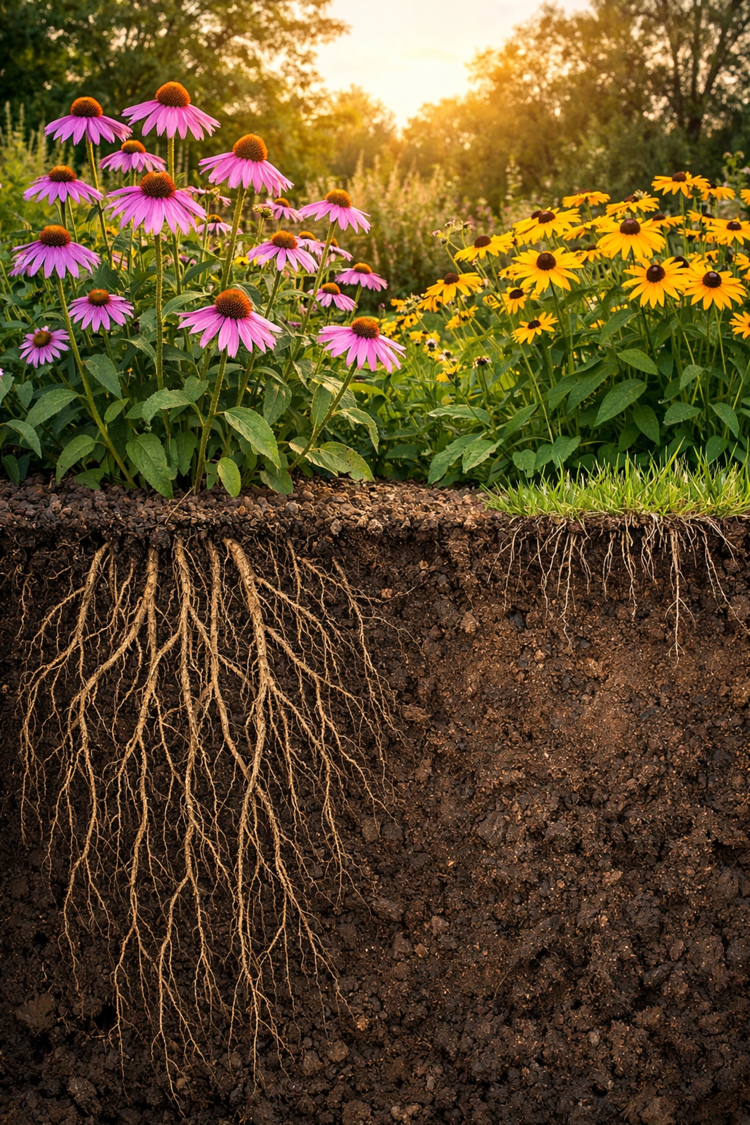 Native Michigan plants with deep root systems for resilient, low-maintenance Clarkston landscaping.