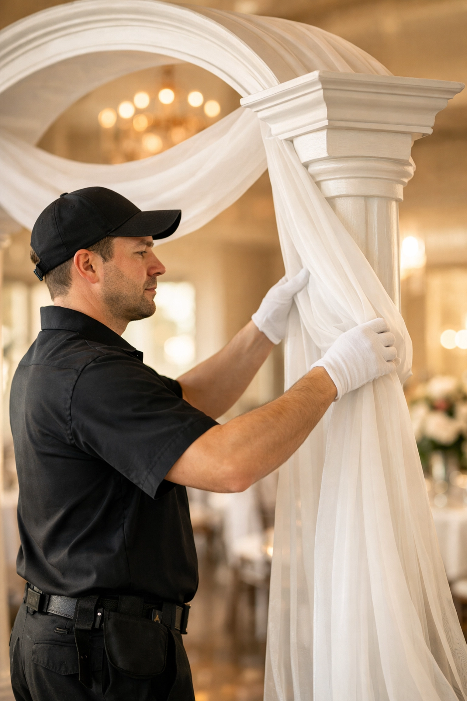 Professional white glove setup of a wedding arch rental in Northeast Indiana in Fort Wayne.
