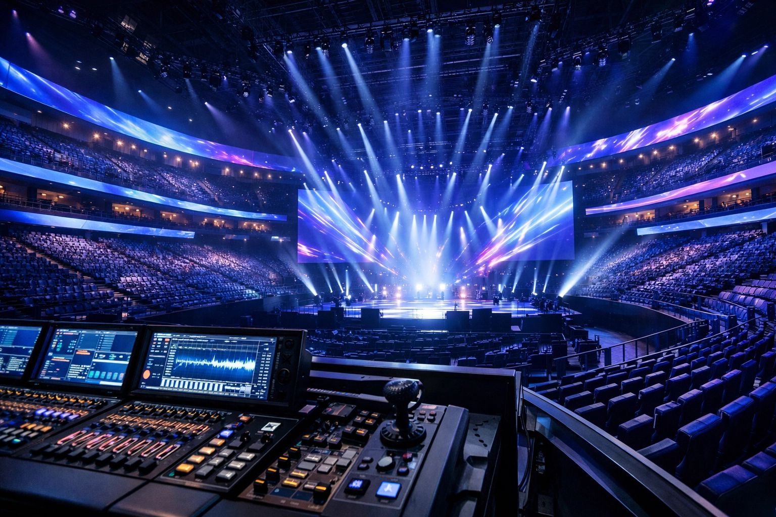 State-of-the-art event arena featuring integrated digital media displays for maximum sponsorship impact.