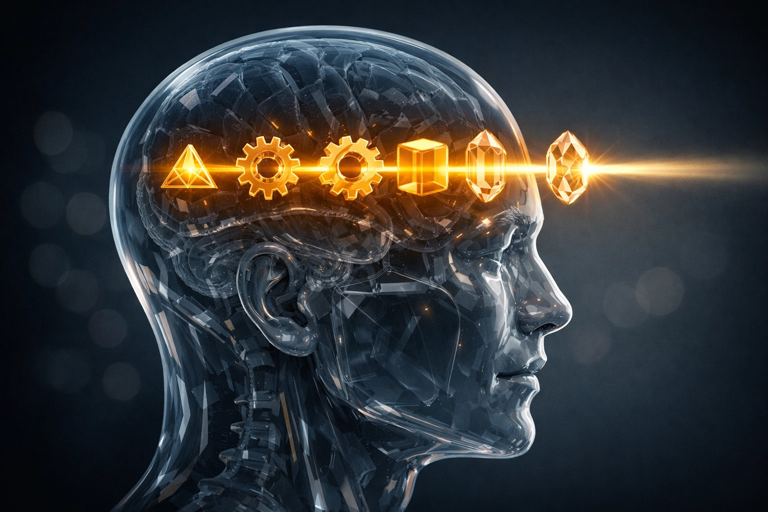 Conceptual visualization of AI logical reasoning and chain-of-thought processing inside a digital mind.