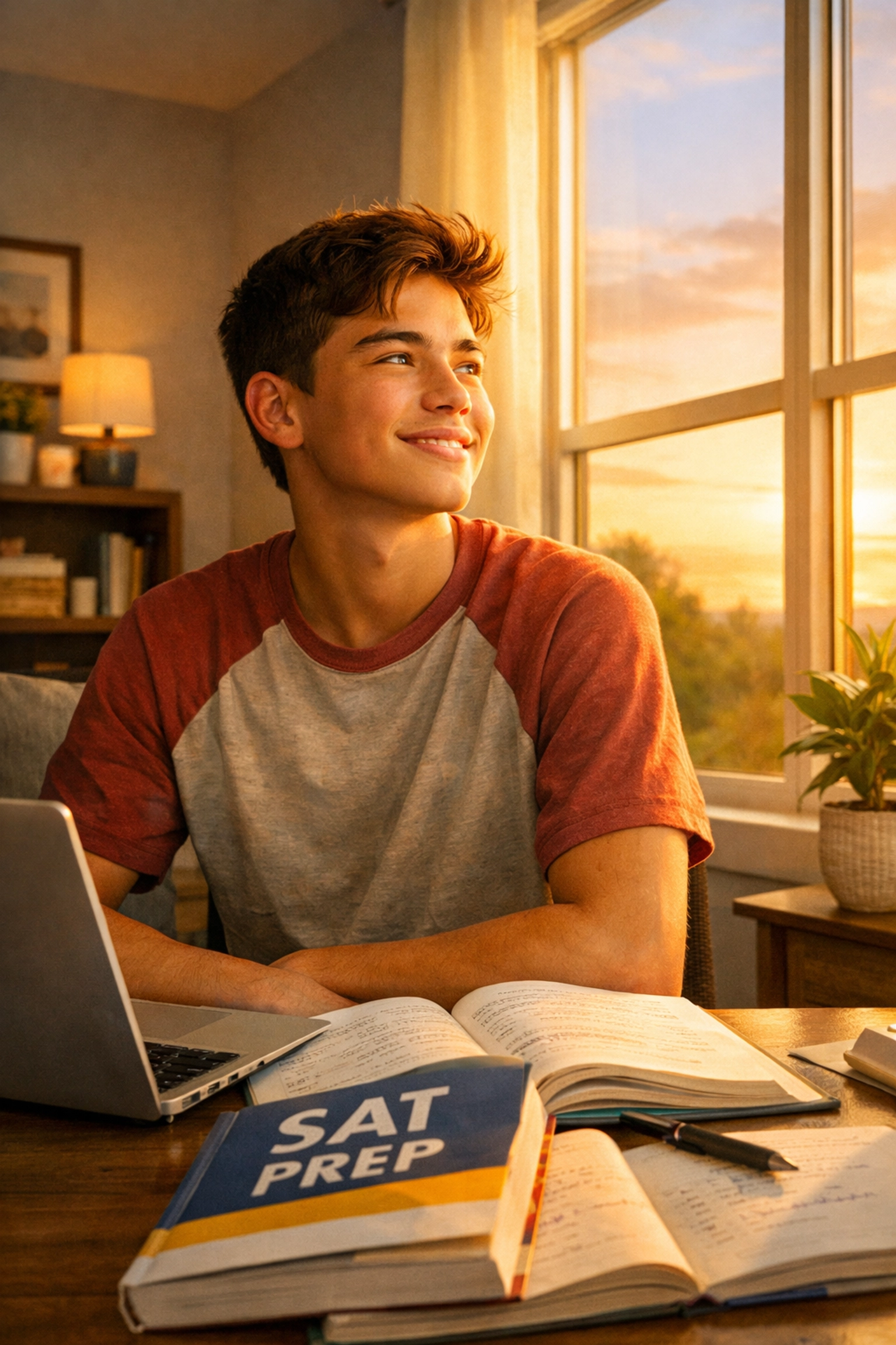 Student looks out window while following a visionary SAT study plan to overcome procrastination.