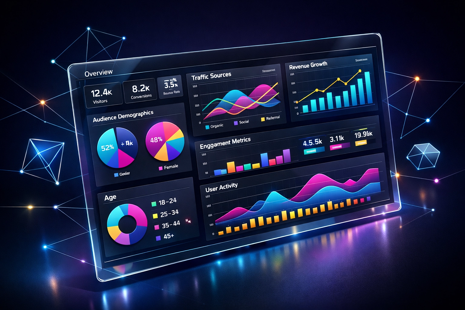 Social media analytics dashboard showing audience metrics and engagement data by Simon Leung