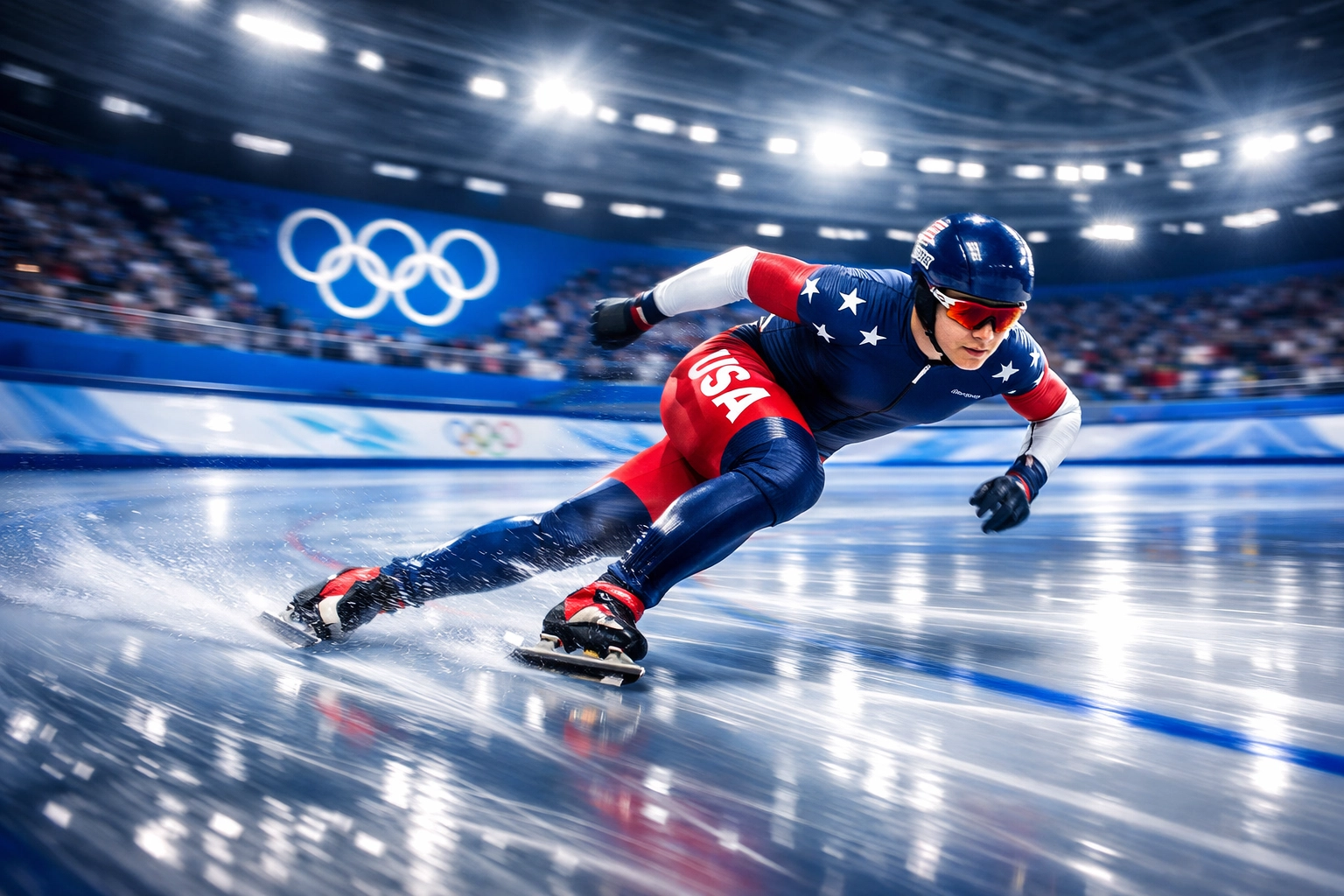 Team USA speed skater competing at 2026 Winter Olympics ice arena