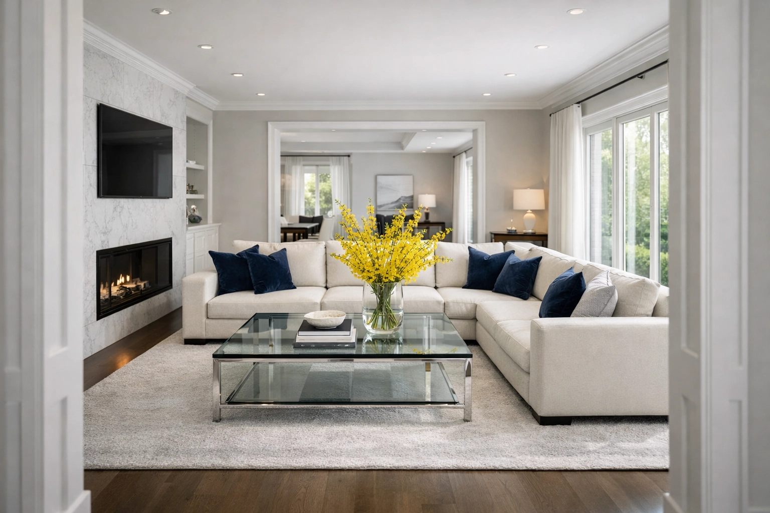 Spotless luxury estate living room after professional weekly house cleaning in Wellesley MA for a show-ready home.