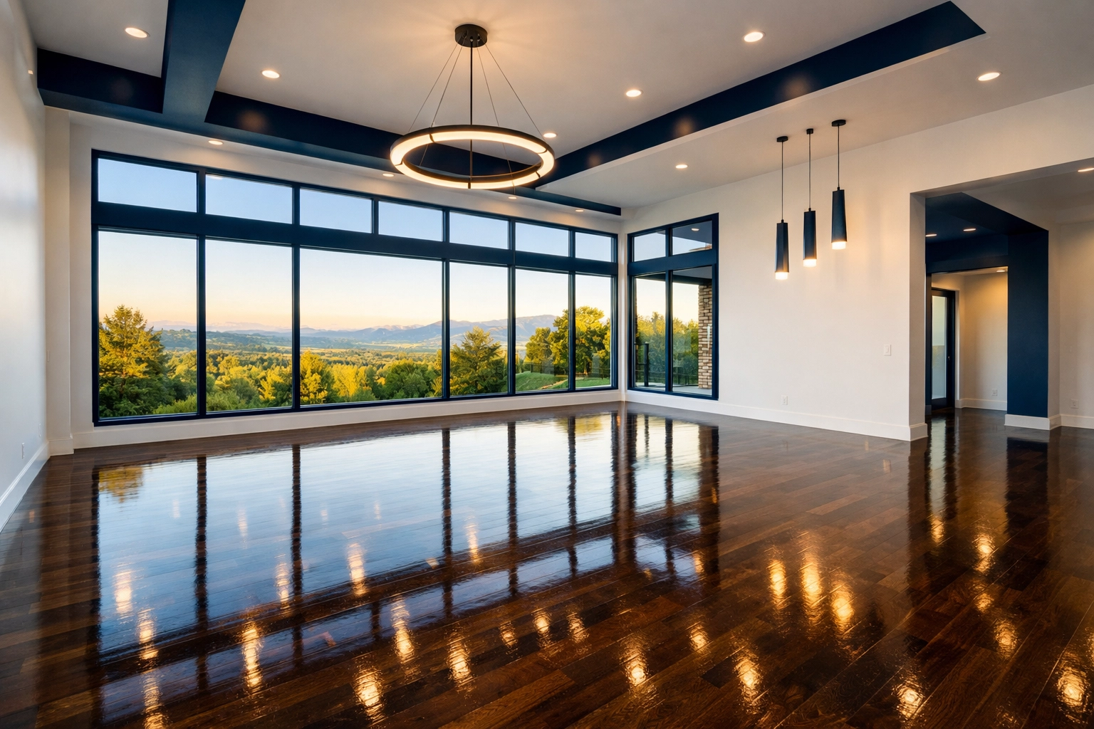 Dust-free luxury living room in Littleton ready for move-in after professional post construction cleaning.