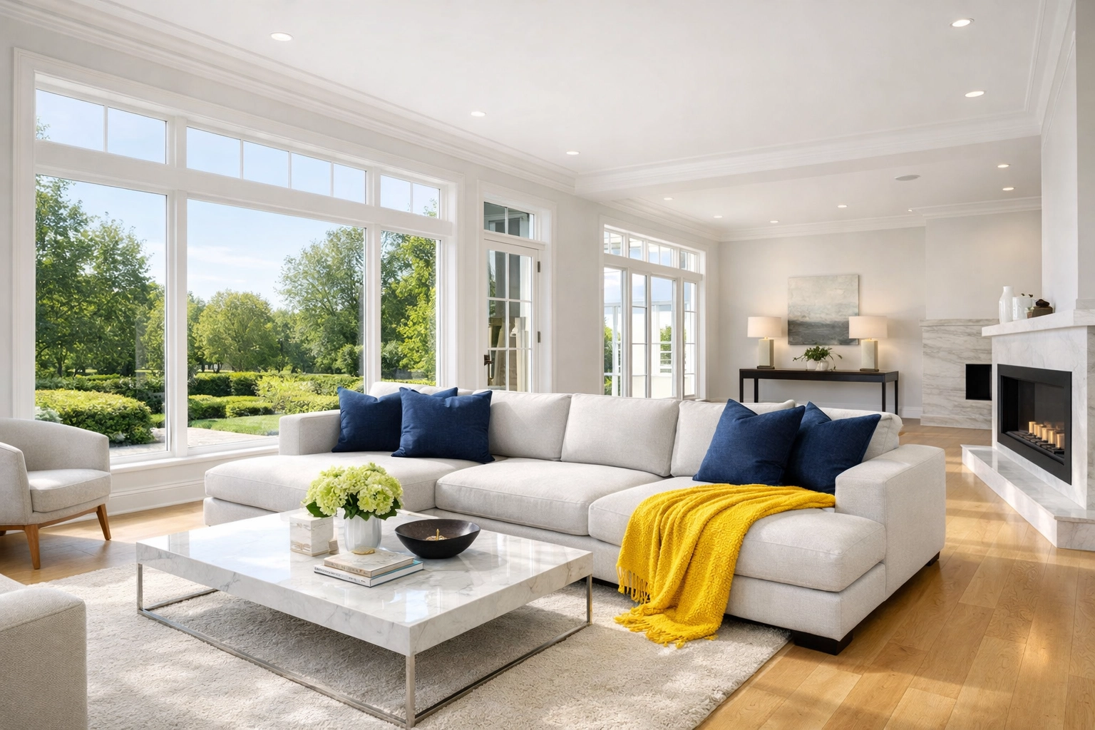 A professionally deep cleaned living room in a Carlisle home featuring polished wood floors.