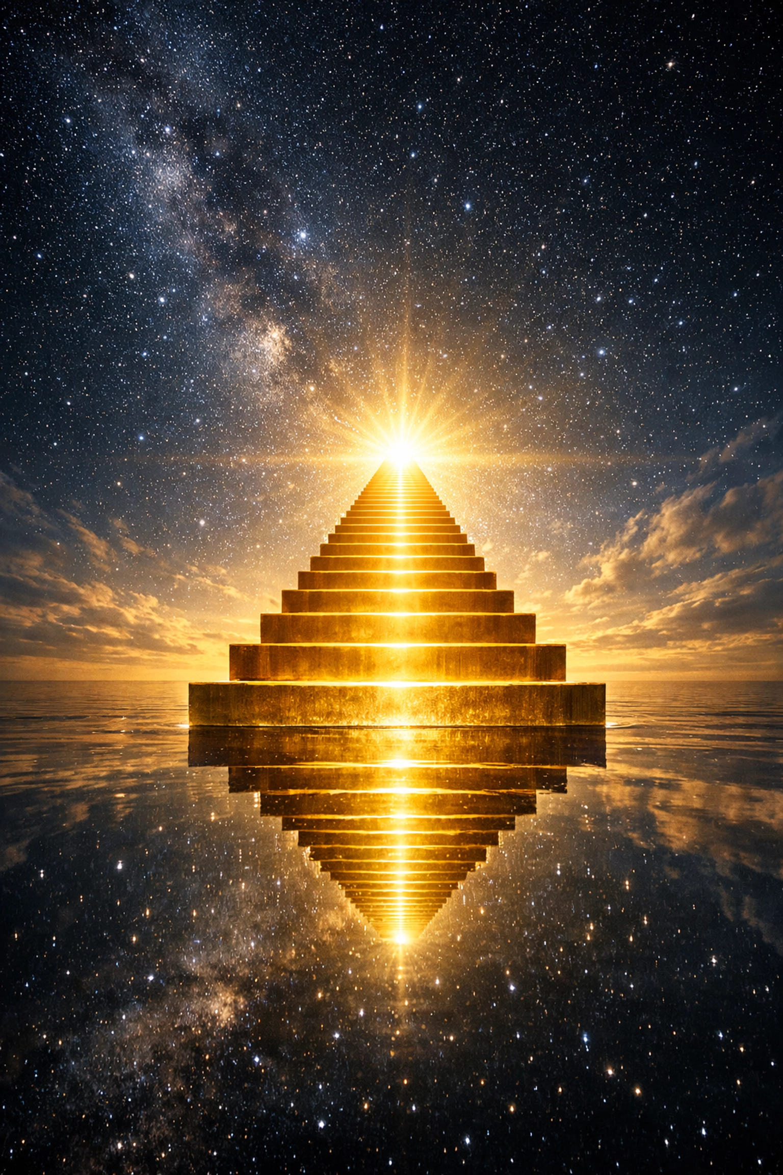 Golden staircase representing search ranking growth through artificial intelligence.