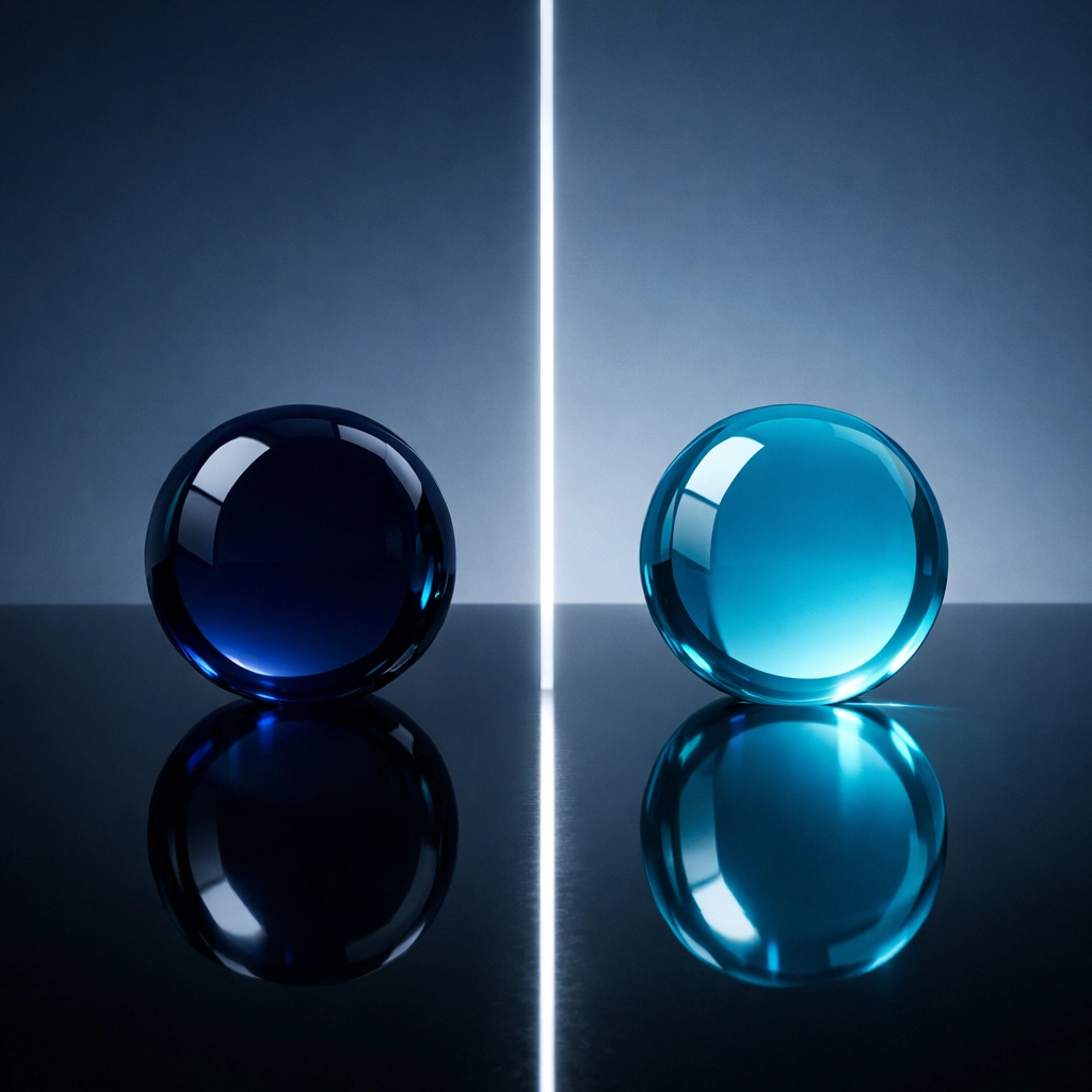 Symbolic blue spheres representing the separation of personal and business finances in tax preparation.