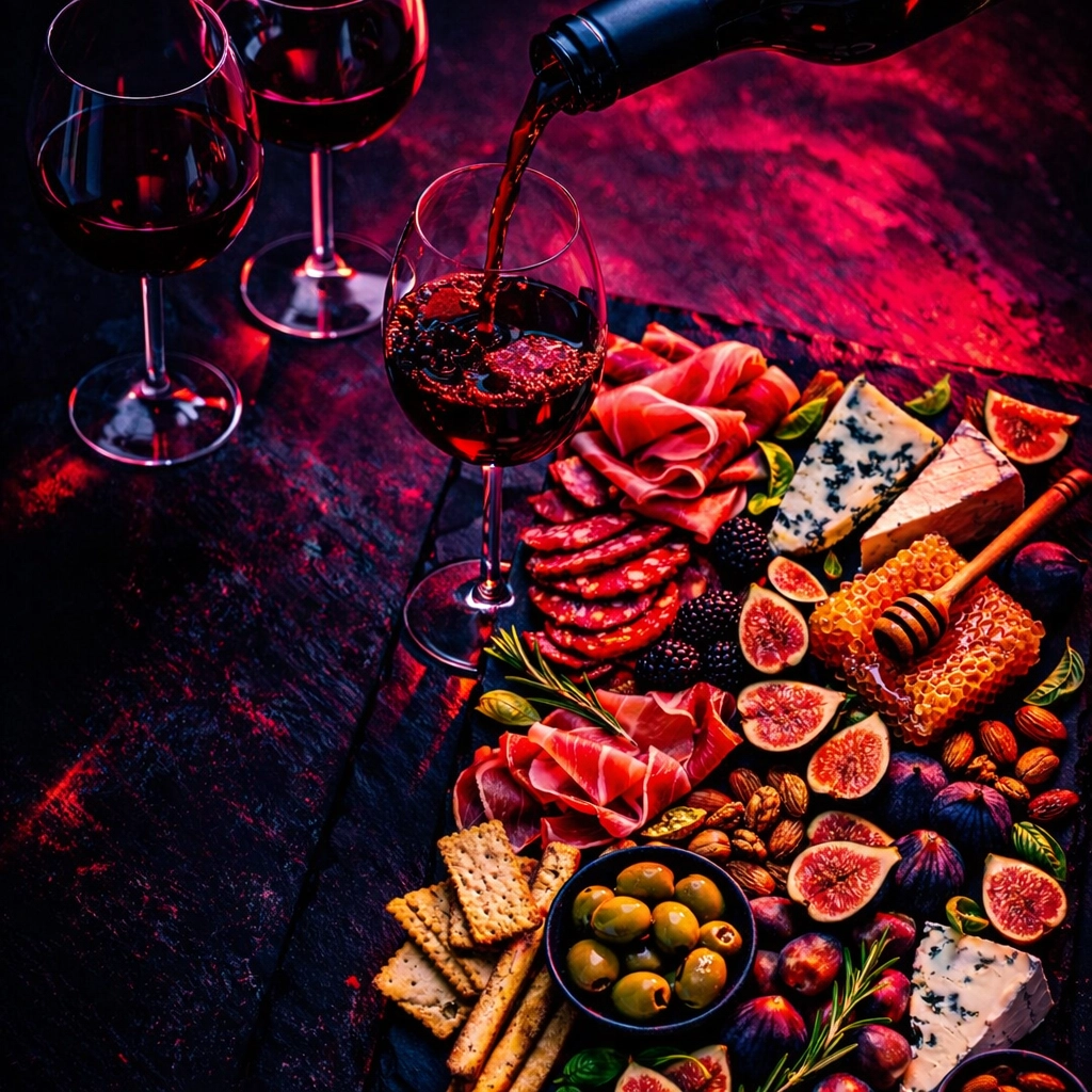 Artisanal charcuterie board with wine at Saturday happy hour in Fort Lauderdale
