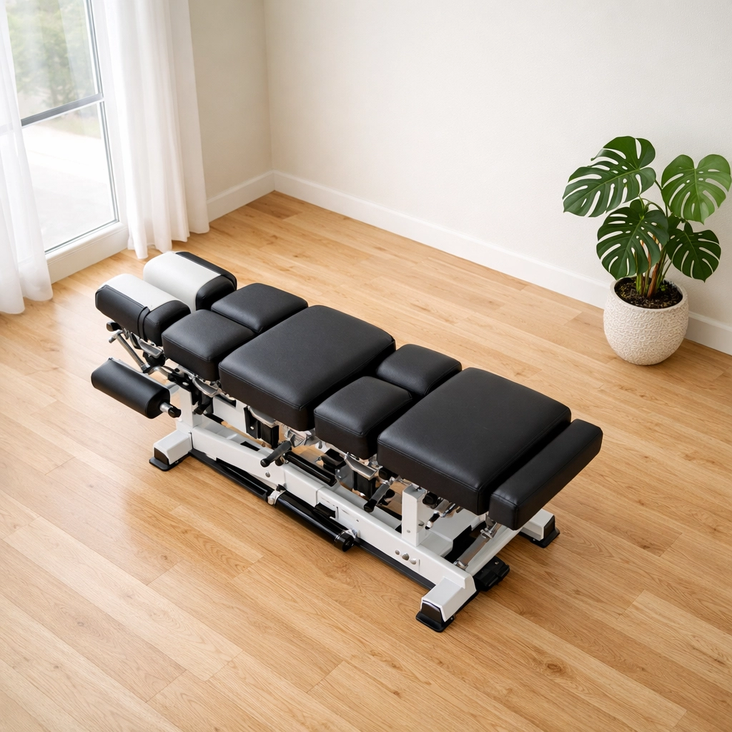A modern chiropractic clinic room with an adjustment table, representing professional local authority.