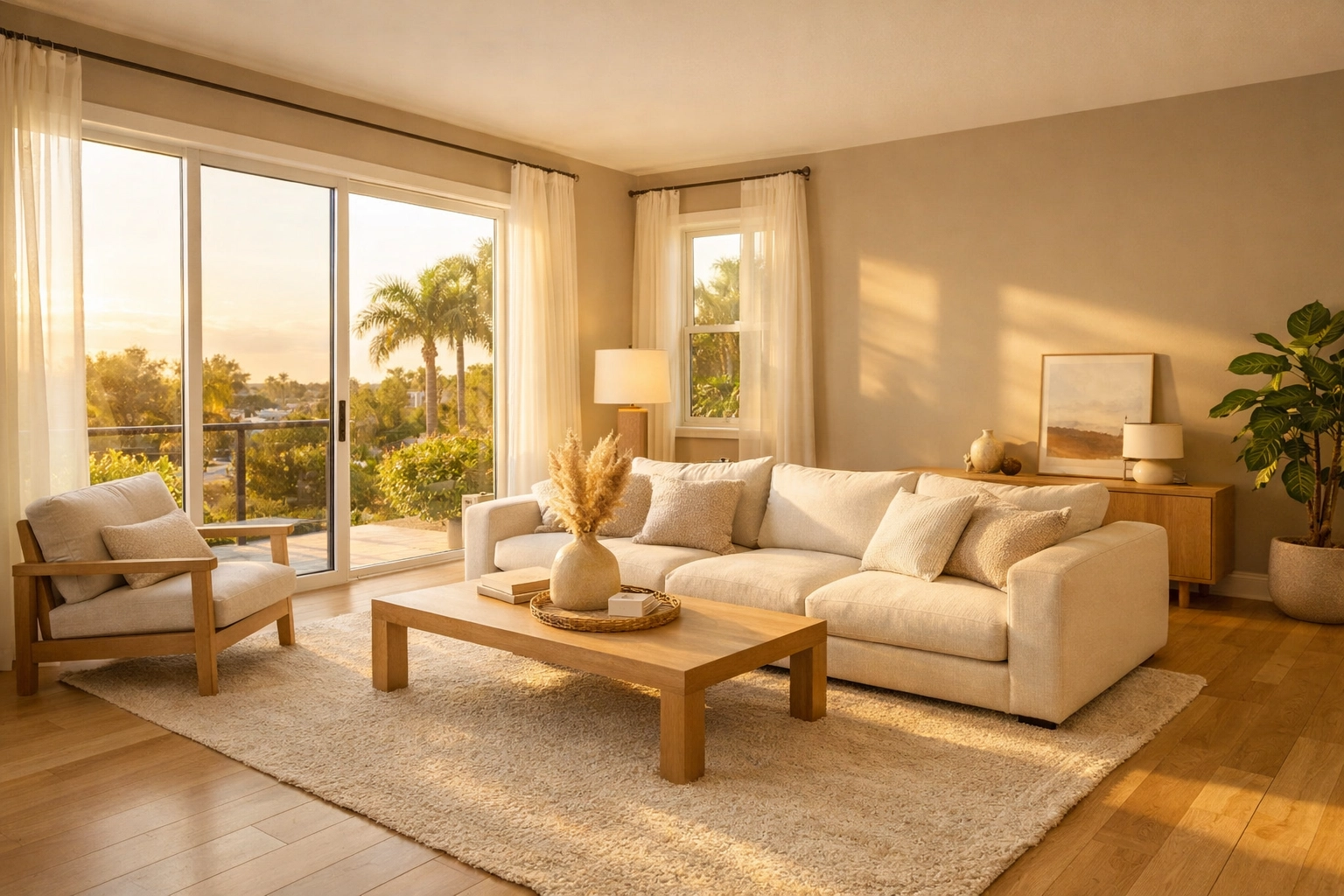 Modern Orlando living room featuring professional interior painting in sunlit warm greige.