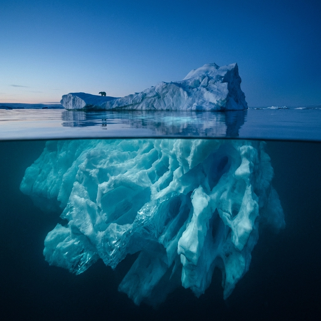 Large iceberg mostly submerged, emphasizing hidden risks in institutional investment portfolios.