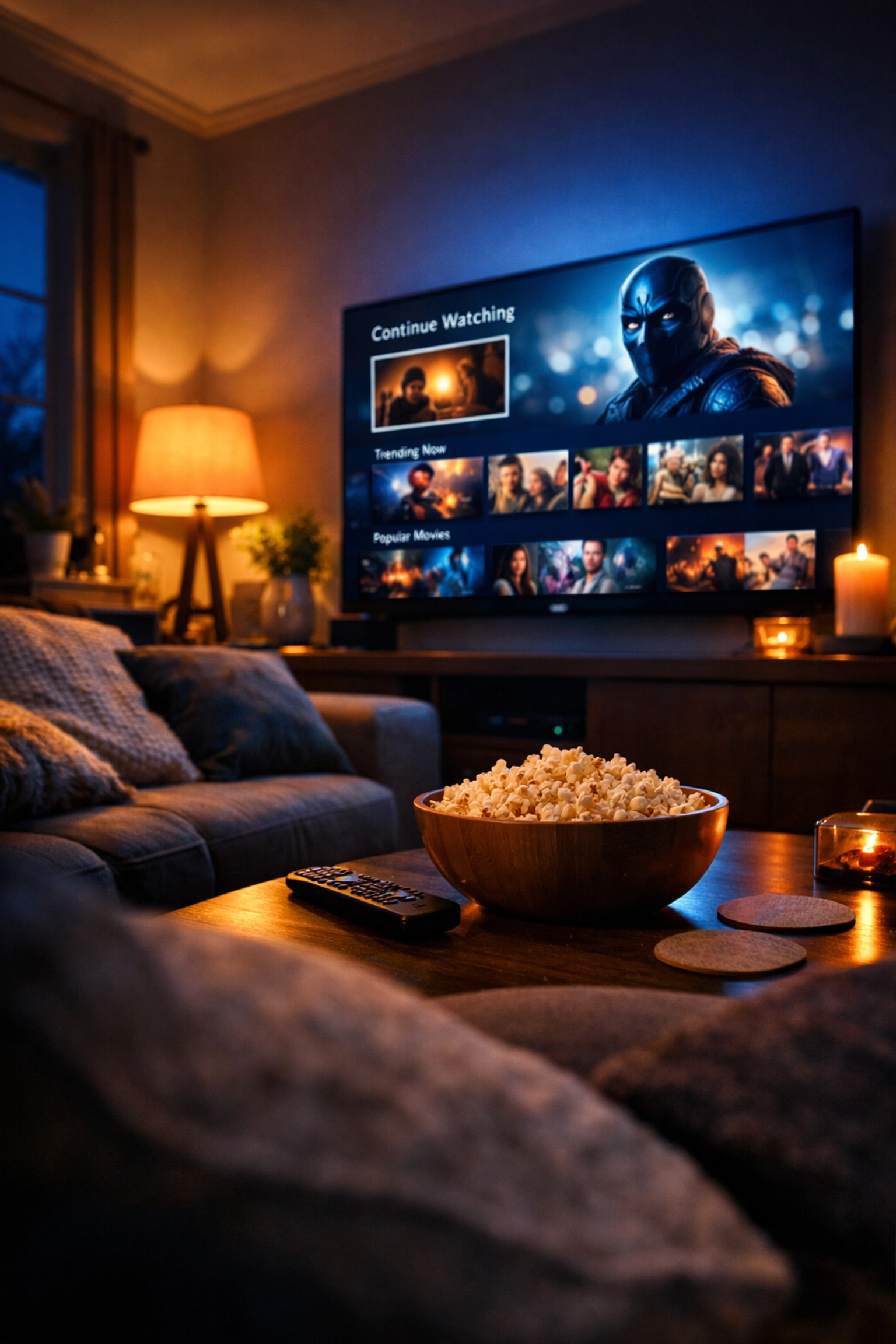 Cozy living room setup for streaming UnREAL and Wonder Man on TV