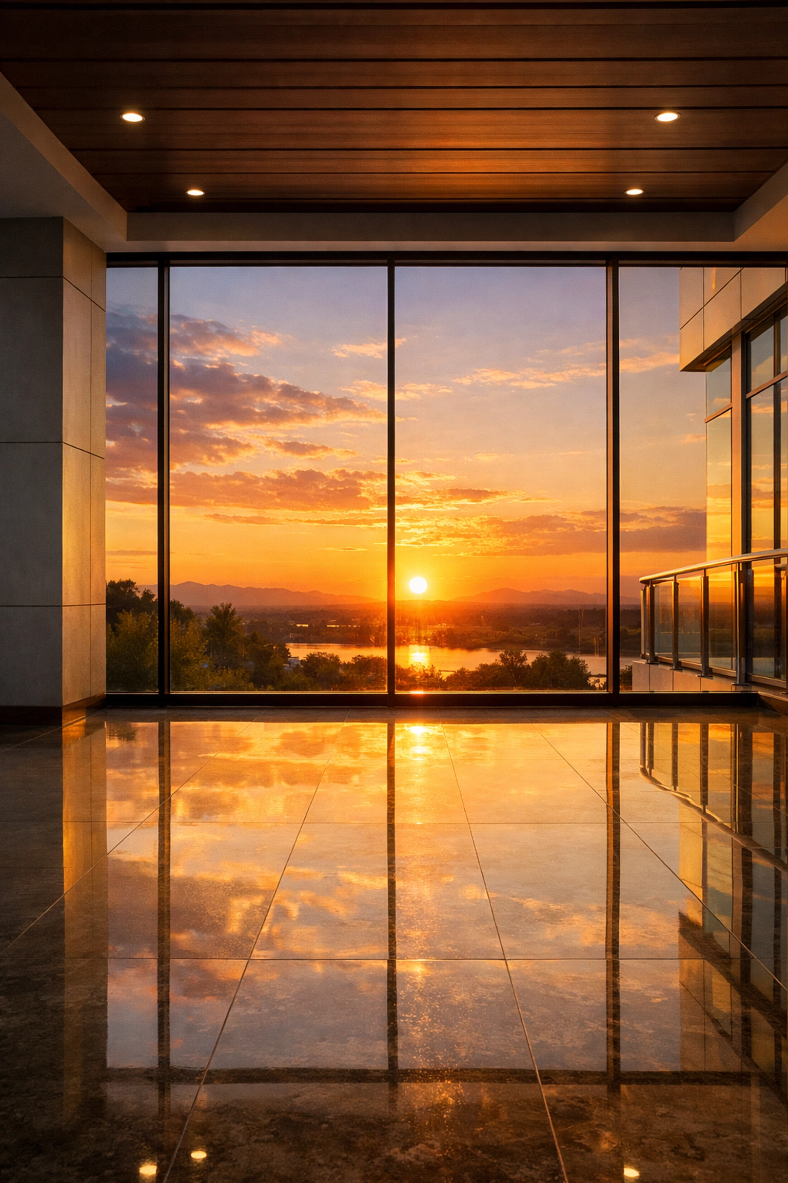 Clean remediated building interior with polished floors, showing successful EPA lead compliance results.