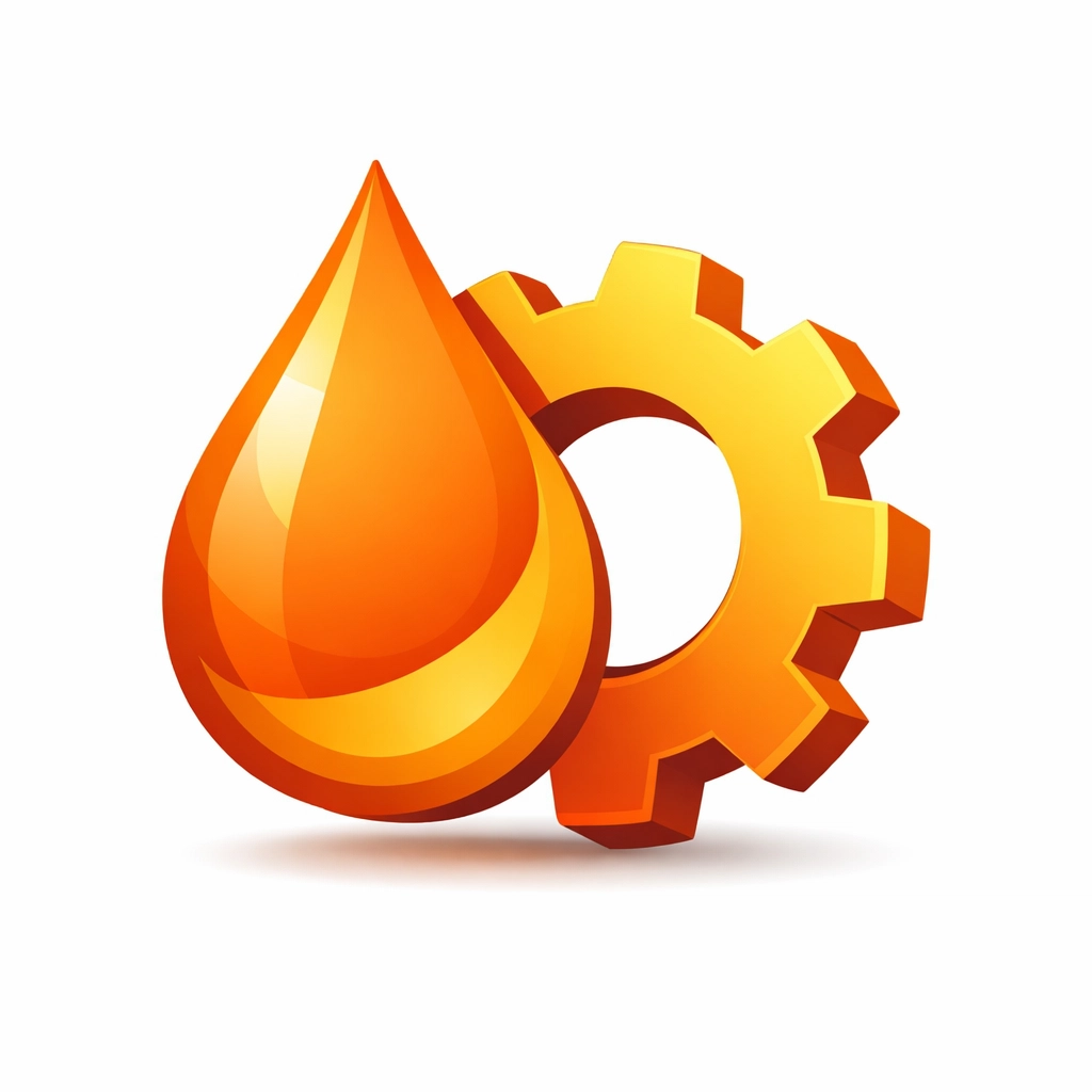 Abstract ink drop and gear icon symbolizing streamlined production and resource efficiency in a print facility.