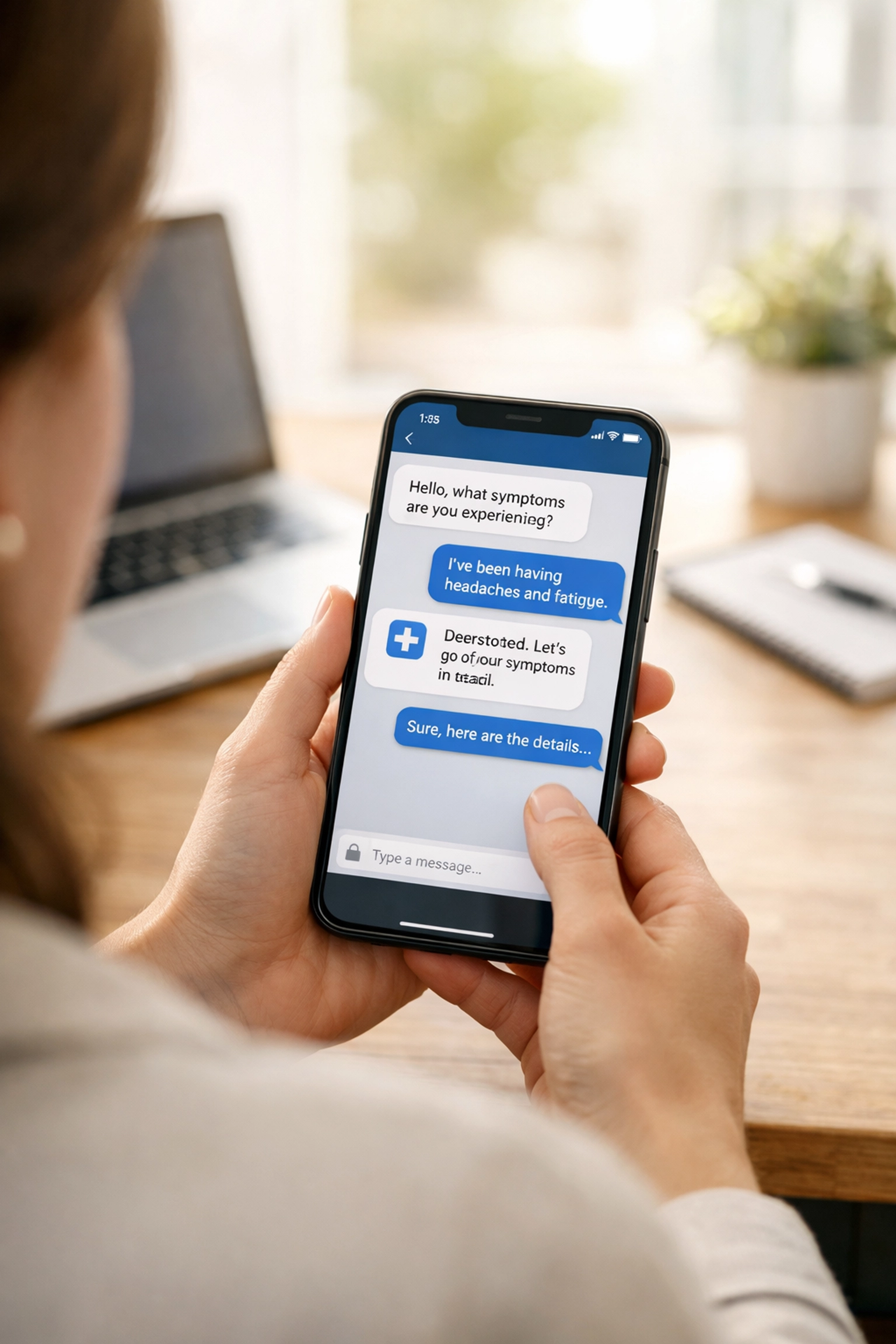 Secure medical messaging on a smartphone for a fast $39.99 online urgent care consultation.