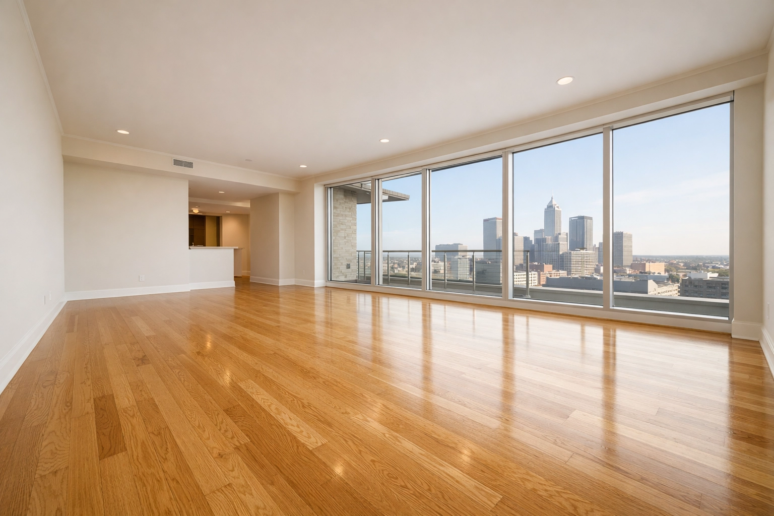 Clean empty apartment in Indianapolis IND with polished floors after professional move-out cleaning turnover.