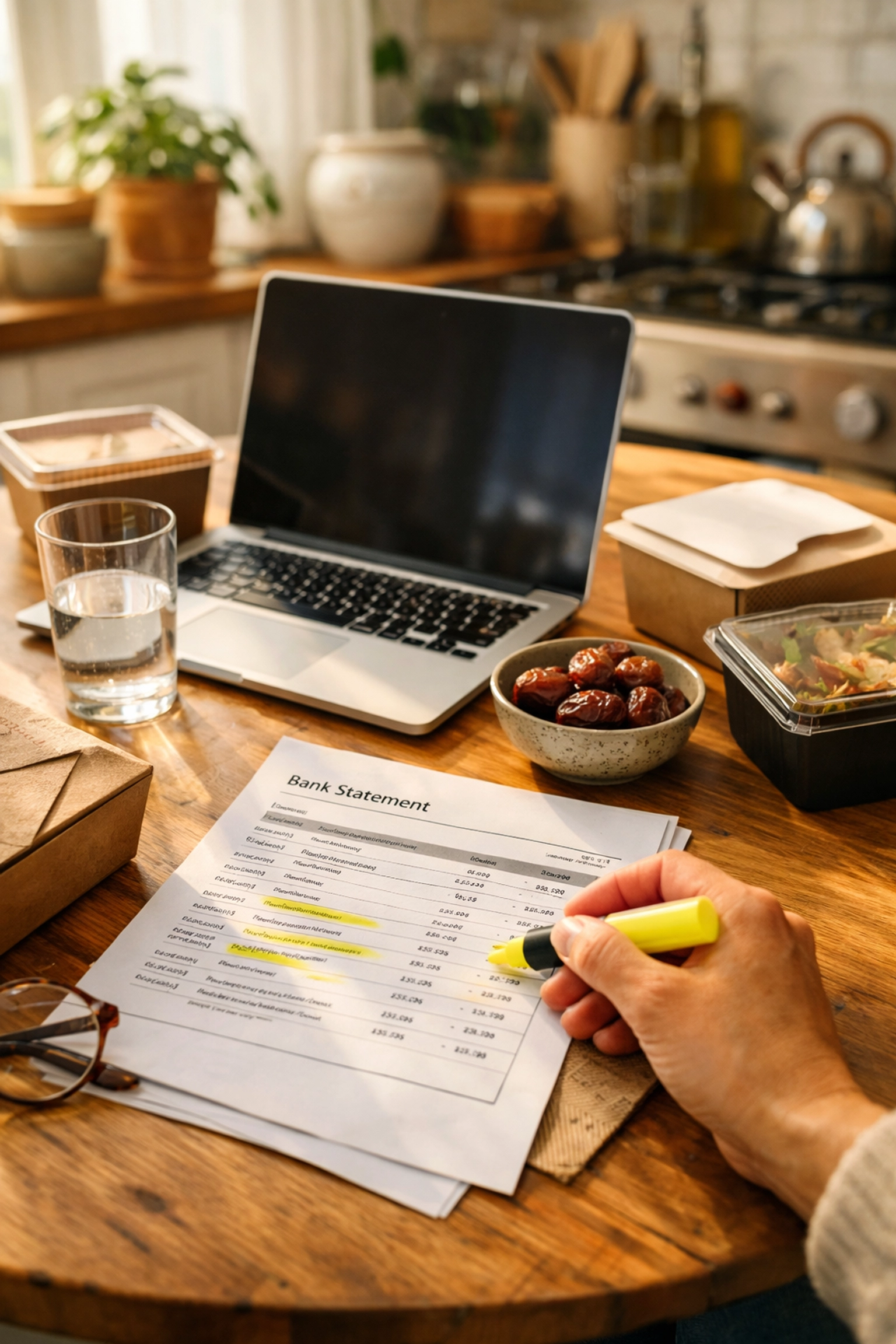 Reviewing bank statements and budgeting for a mortgage application after Eid celebrations.