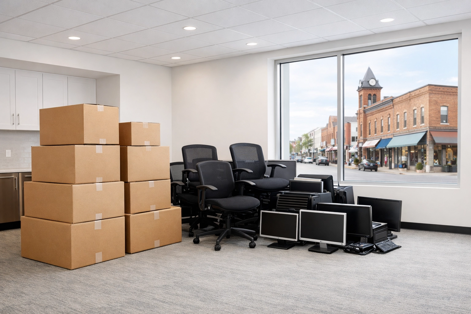 Commercial junk removal in Whitby showing a clean, organized office space after a cleanout.