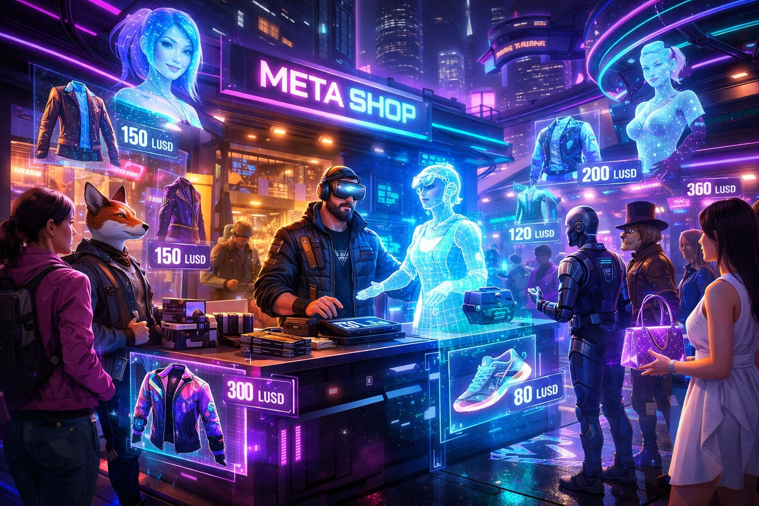 Metaverse shopping integration with LUSD payments connecting physical and virtual commerce