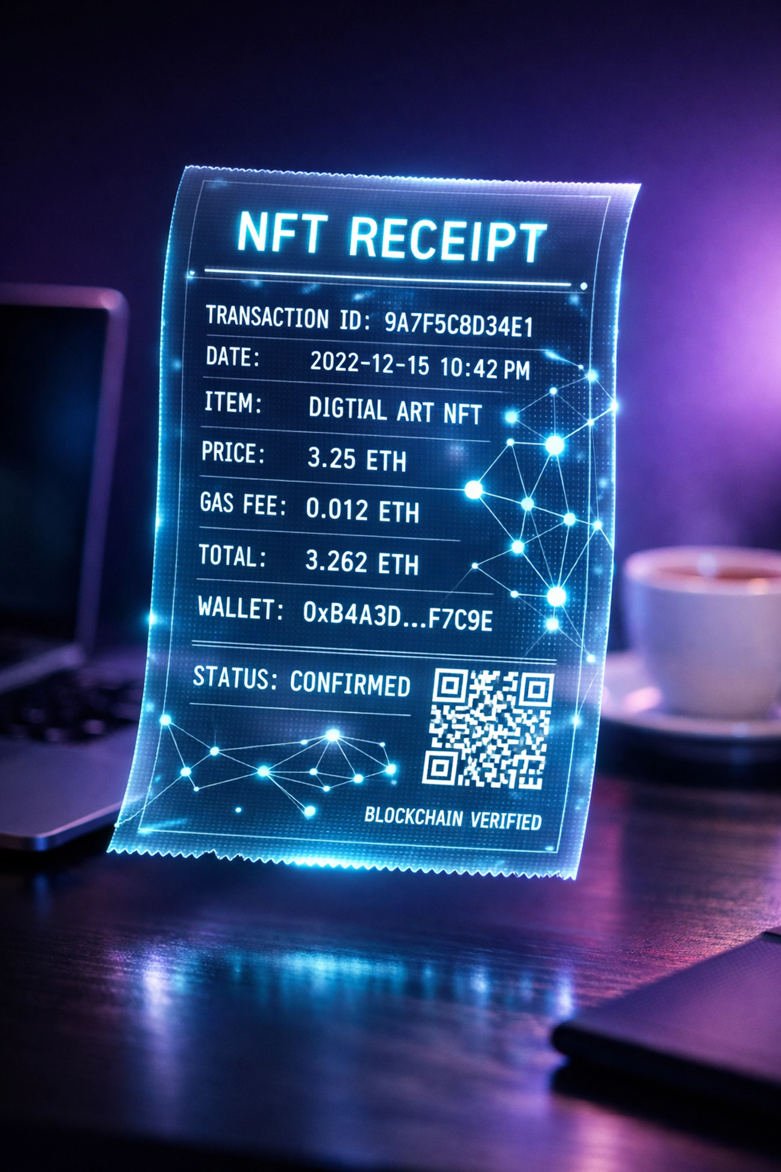 Larecoin NFT receipt displaying blockchain transaction data for automatic CLARITY Act compliance
