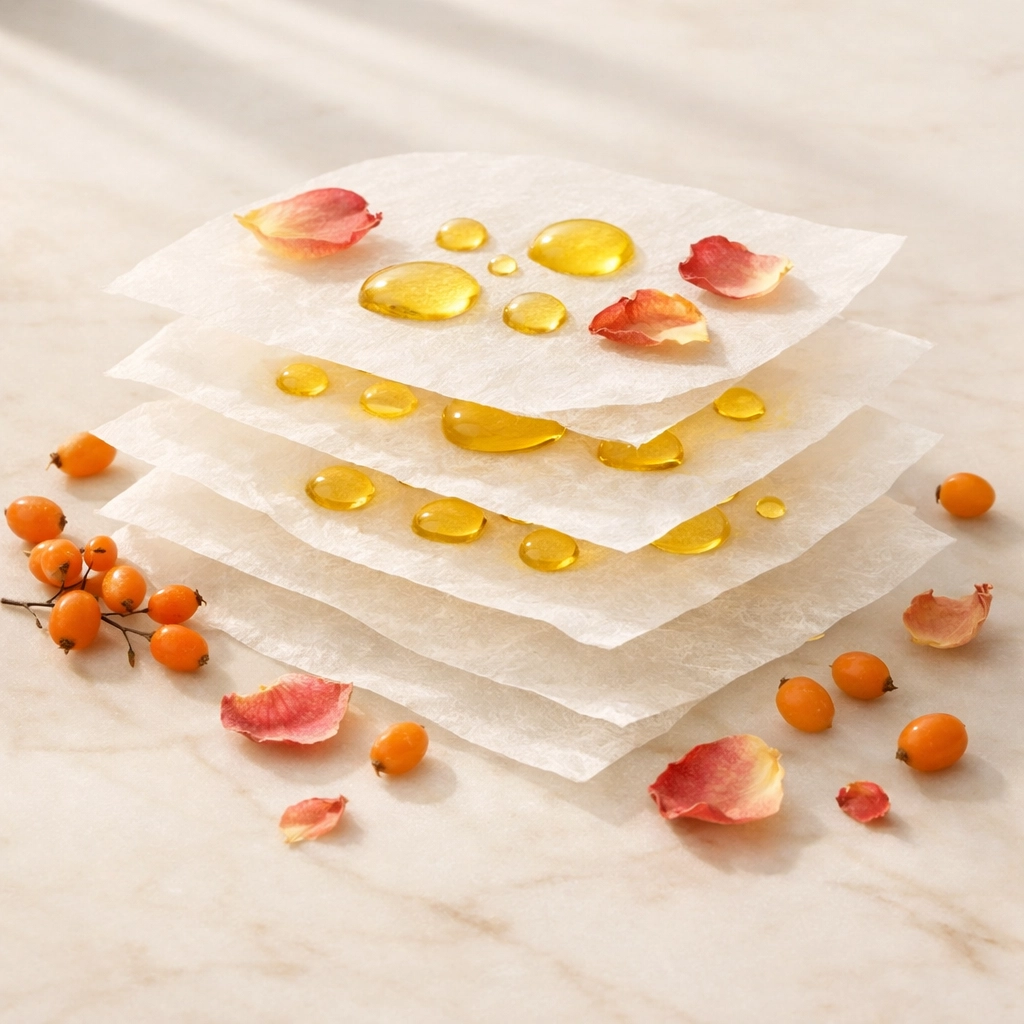 Layered skin barrier structure with botanical oils and sea buckthorn berries