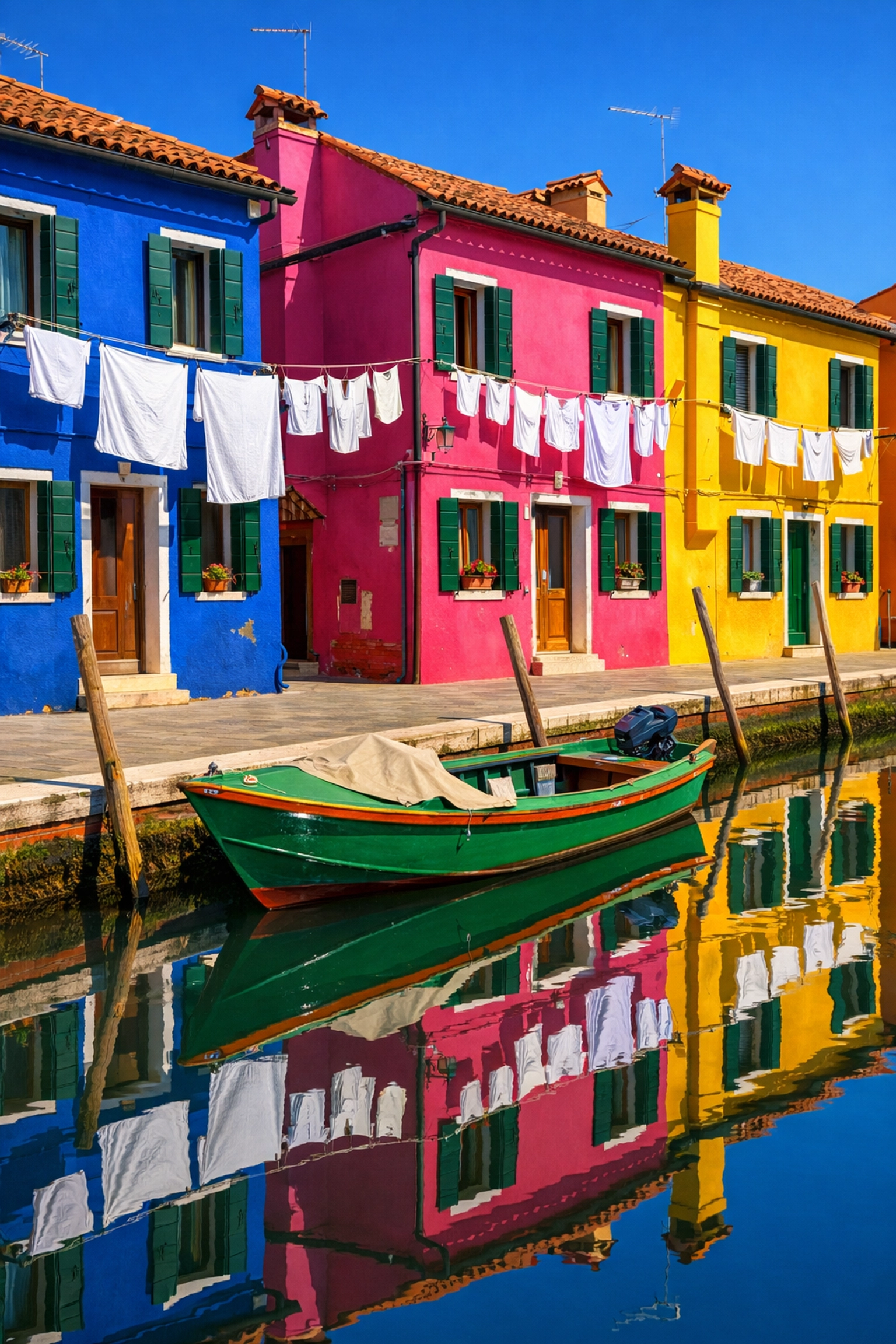 Vibrant colorful houses in Burano, a popular instagrammable place for travel photography tips and vivid shots.