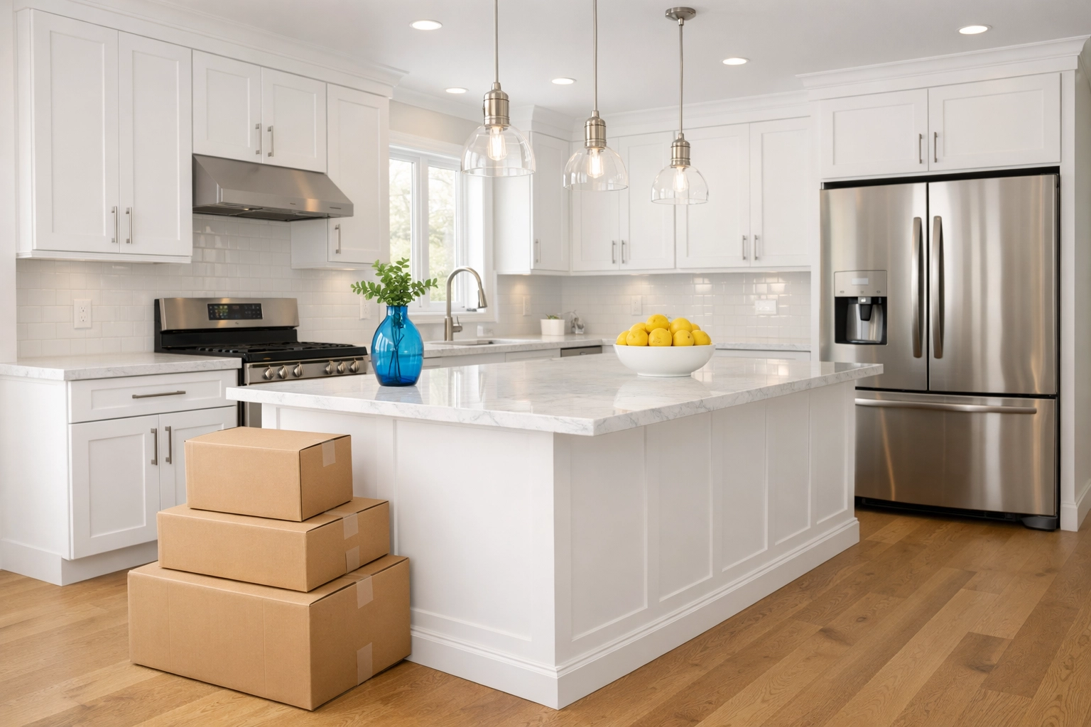 Immaculate modern kitchen ready for new owners thanks to move-in house cleaning services MA.