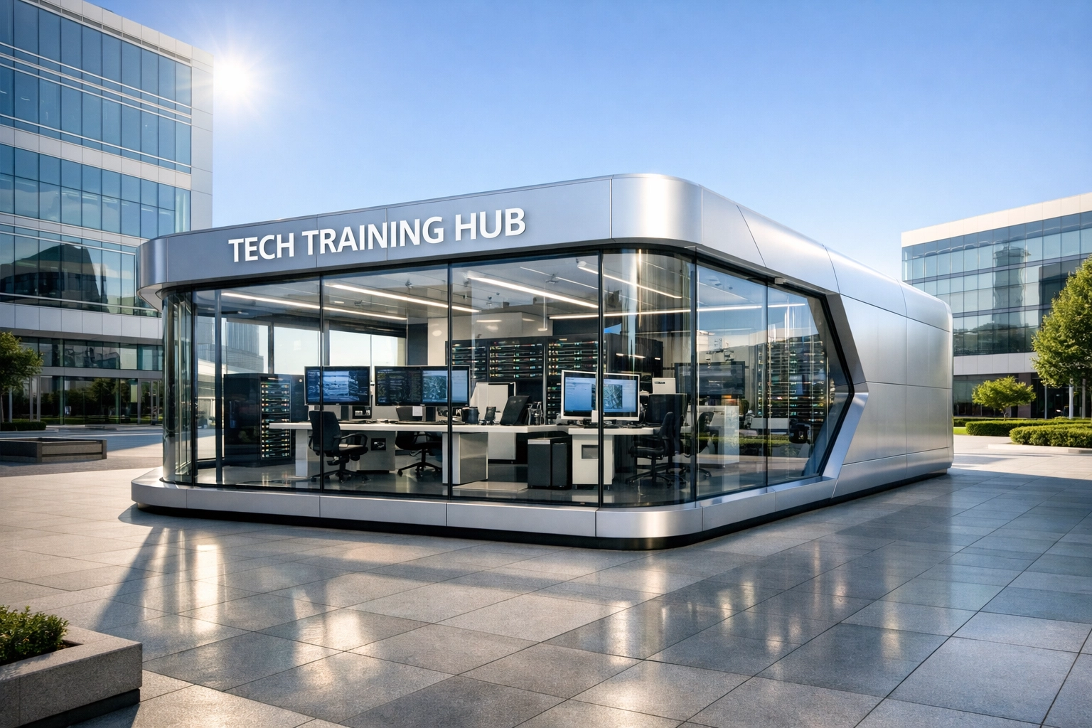 A sleek modular training hub designed for career-ready infrastructure and technical workforce development.