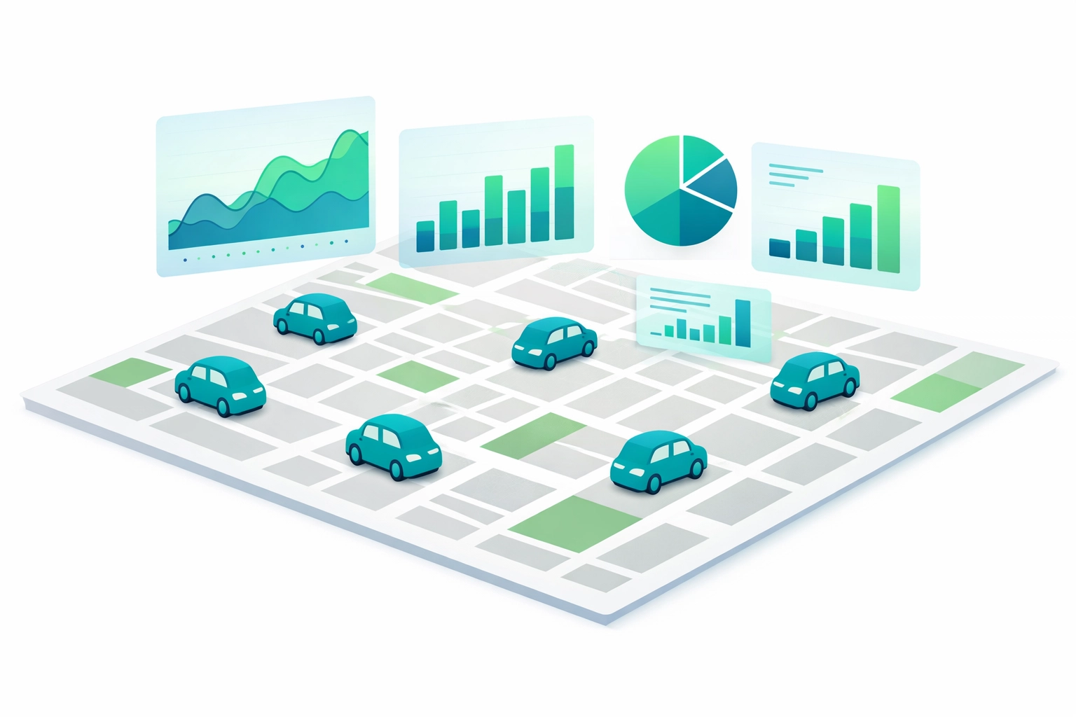 Real-time fleet management software dashboard displaying vehicle tracking and revenue analytics.