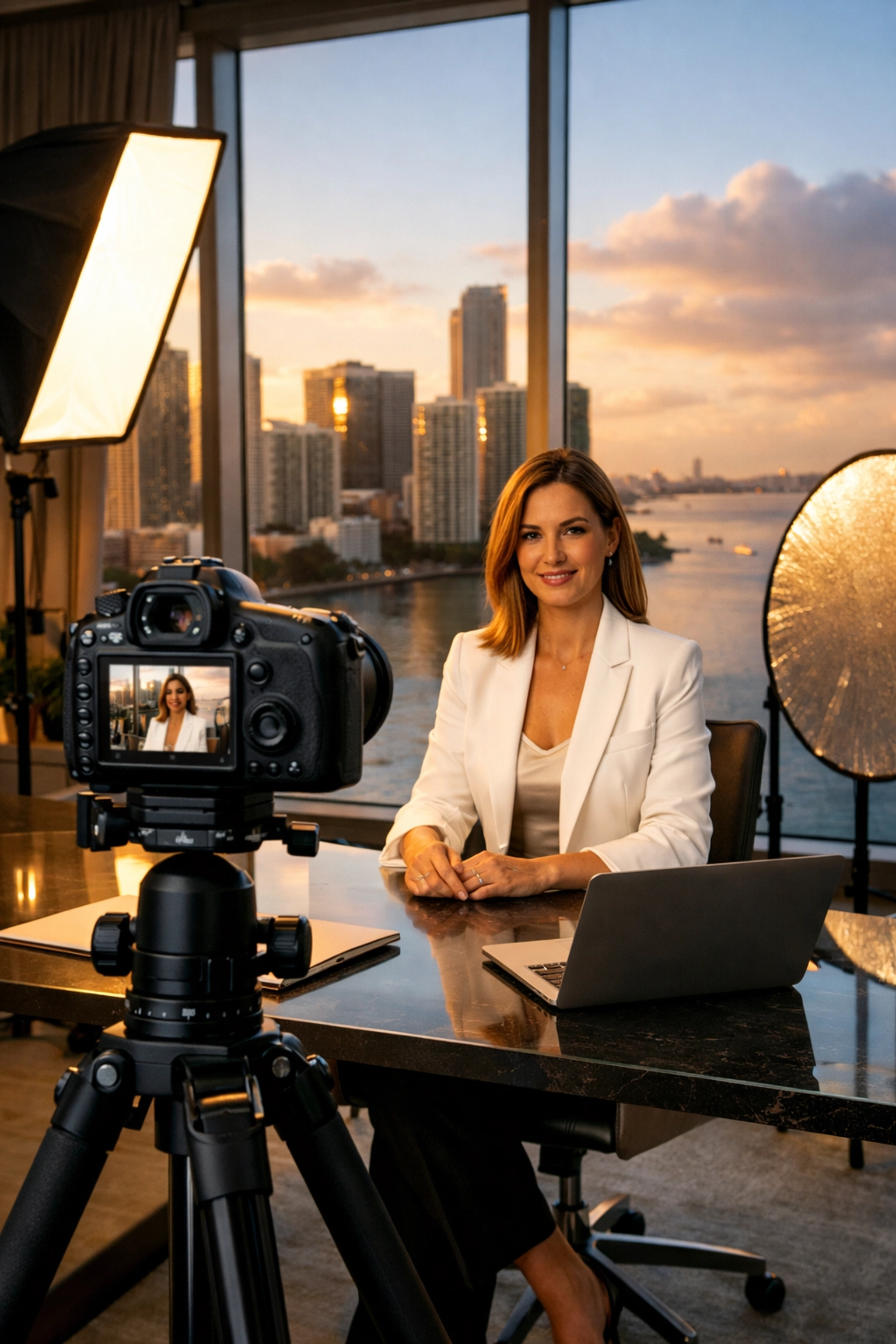 Commercial brand photography session in Miami featuring an entrepreneur and high-end studio equipment.