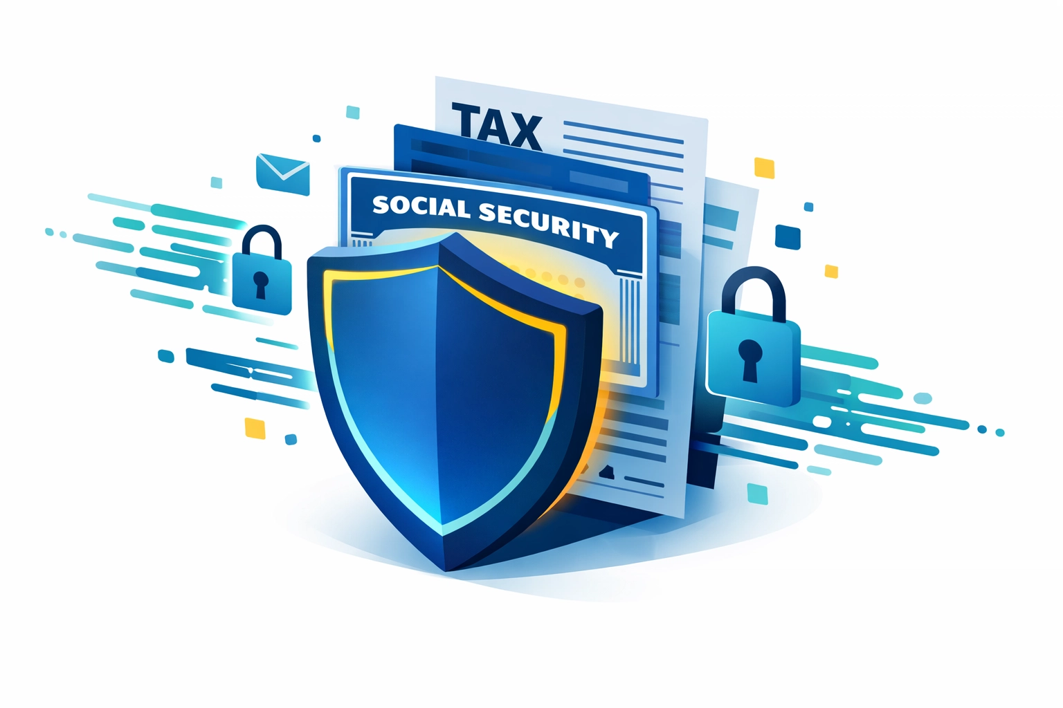 Digital shield protecting Social Security card and tax documents from identity theft