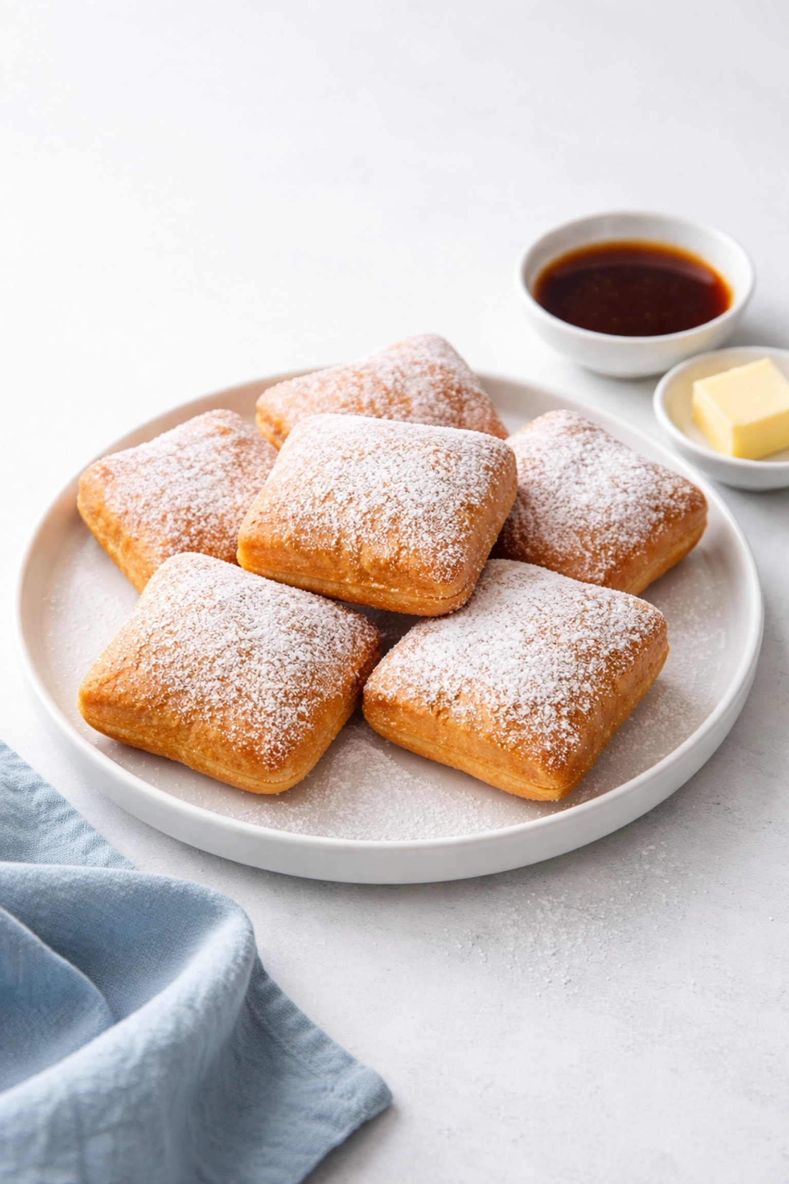 Traditional Pennsylvania Dutch fastnachts on a white plate with powdered sugar, perfect for Lancaster County Fastnacht Day celebrations
